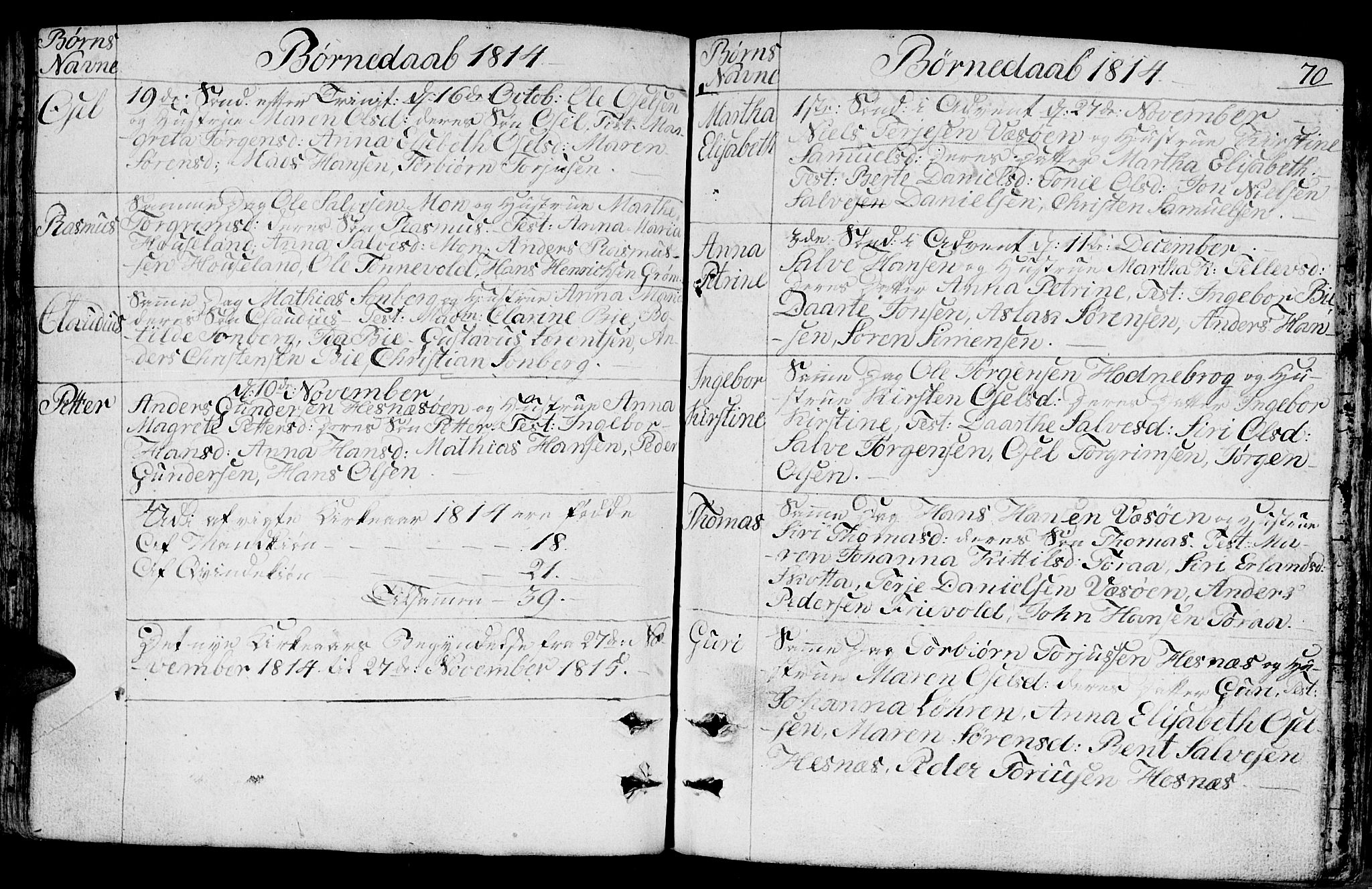 Fjære sokneprestkontor, AV/SAK-1111-0011/F/Fb/L0006: Parish register (copy) no. B 6, 1803-1817, p. 70