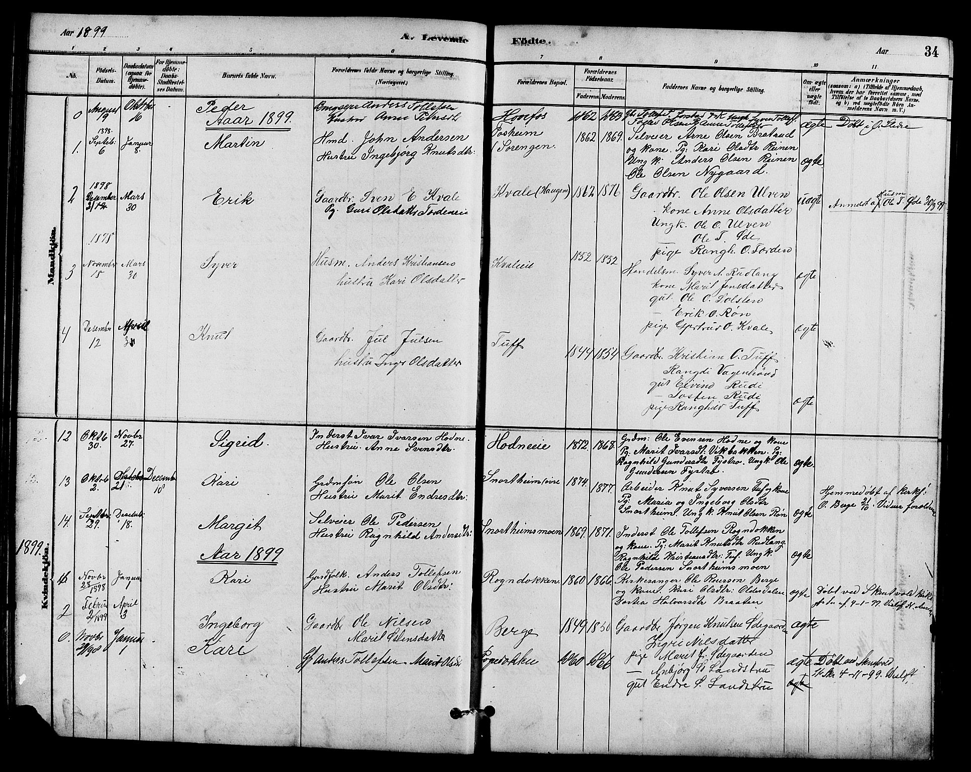 Vestre Slidre prestekontor, SAH/PREST-136/H/Ha/Hab/L0005: Parish register (copy) no. 5, 1881-1913, p. 34