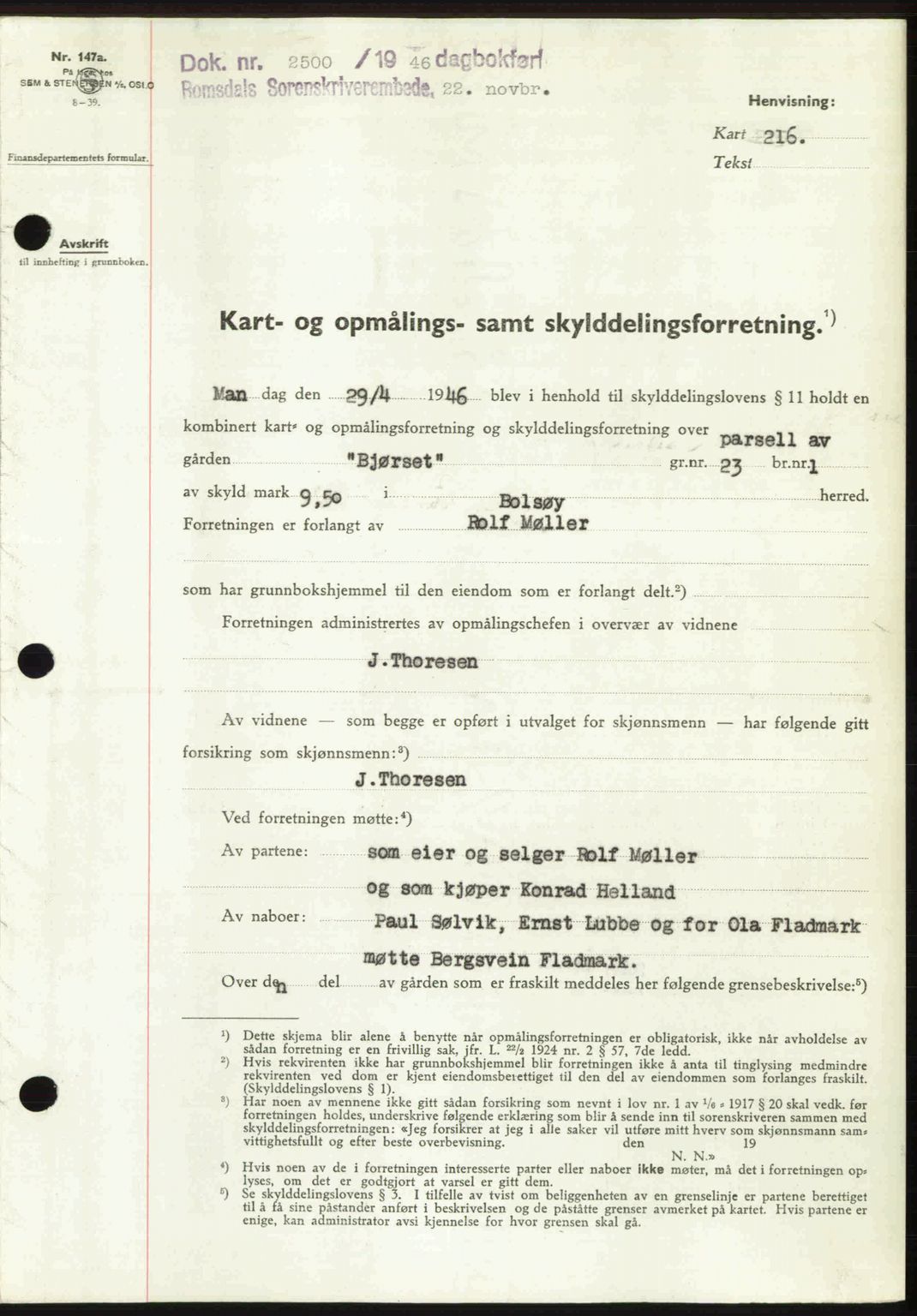 Romsdal sorenskriveri, AV/SAT-A-4149/1/2/2C: Mortgage book no. A21, 1946-1946, Diary no: : 2500/1946