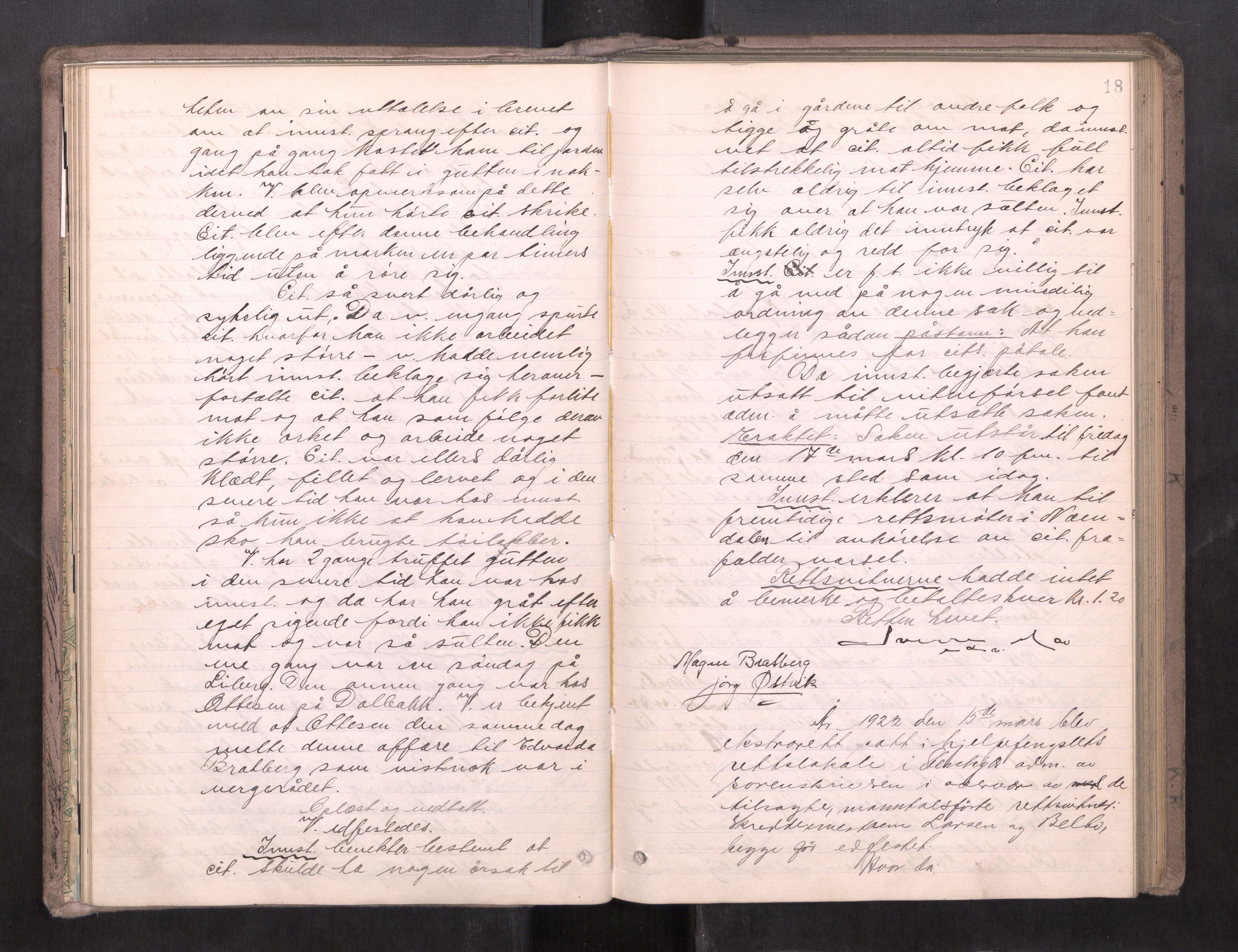 Inderøy sorenskriveri, AV/SAT-A-4147/1/1/1B/L0032: Ekstrarettsprotokoll M, 1921-1926, p. 17b-18a