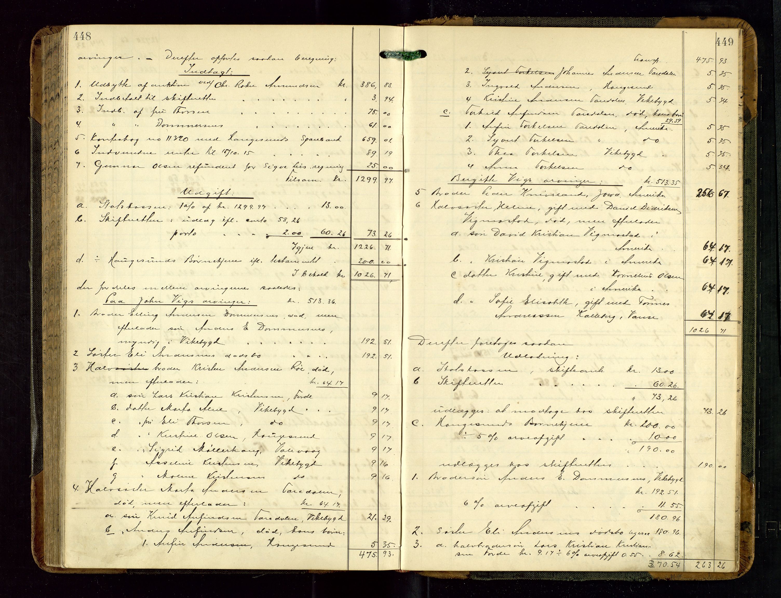 Haugesund tingrett, AV/SAST-A-101415/01/IV/IVD/L0002: Skifteutlodningsprotokoll, med register, 1904-1915, p. 448-449