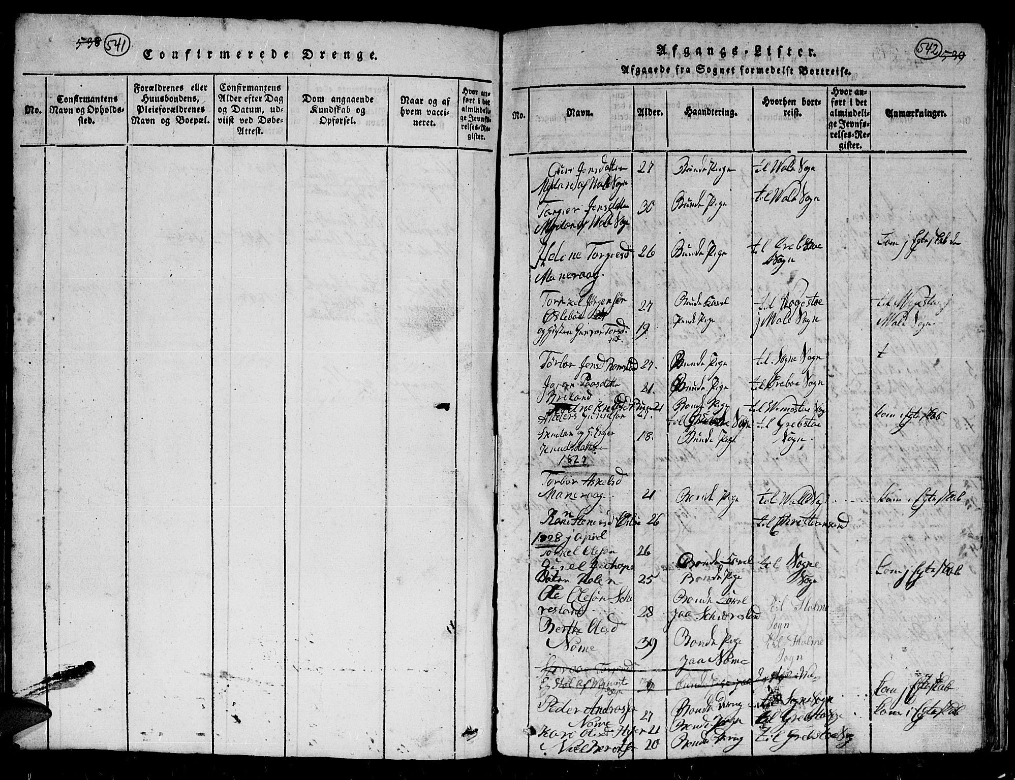 Holum sokneprestkontor, SAK/1111-0022/F/Fb/Fbc/L0001: Parish register (copy) no. B 1, 1820-1859, p. 541-542