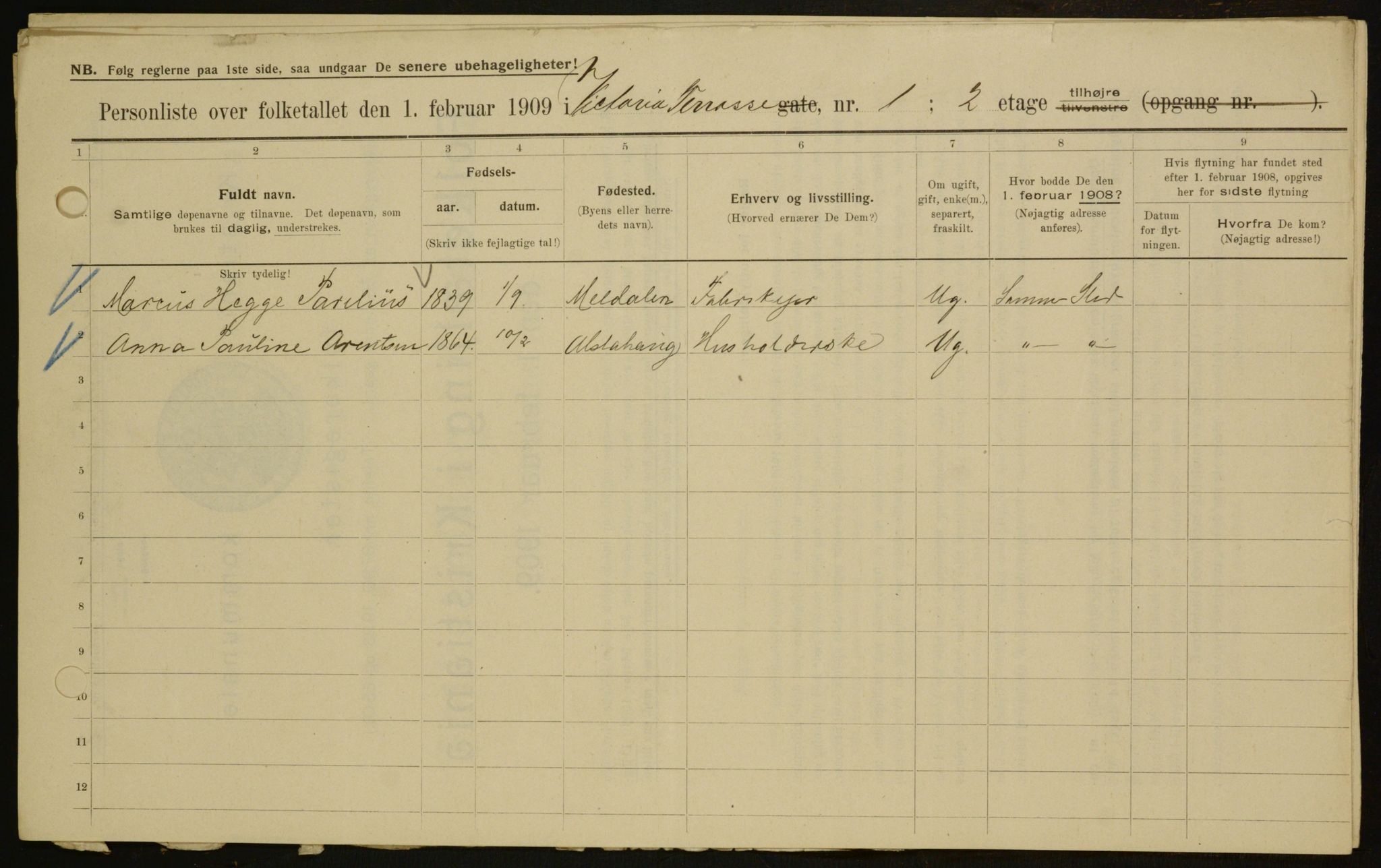 OBA, Municipal Census 1909 for Kristiania, 1909, p. 112011