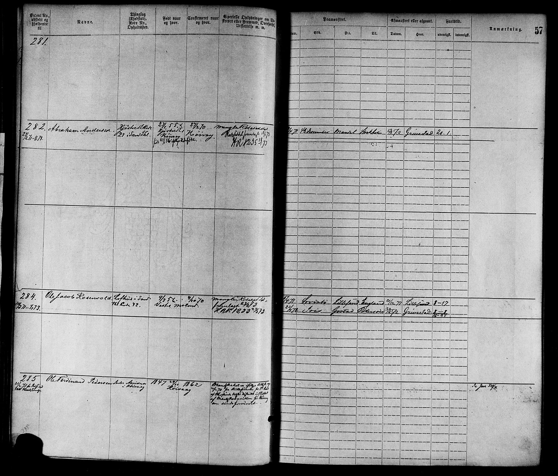 Lillesand mønstringskrets, SAK/2031-0014/F/Fa/L0004: Annotasjonsrulle nr 1-1920 med register, G-1, 1869-1891, p. 80
