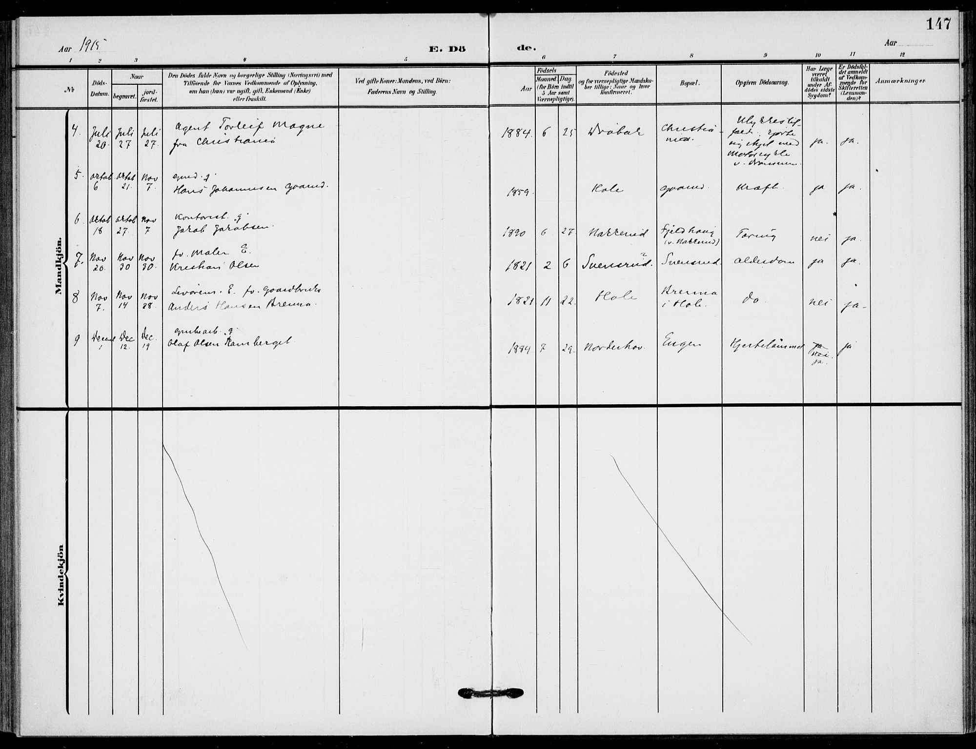 Hole kirkebøker, AV/SAKO-A-228/F/Fb/L0003: Parish register (official) no. II 3, 1906-1916, p. 147