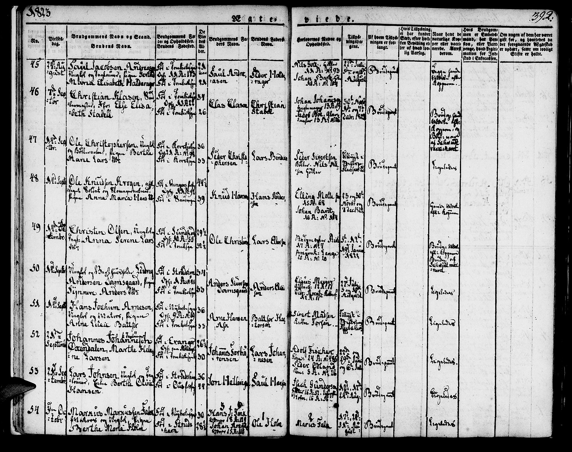 Domkirken sokneprestembete, AV/SAB-A-74801/H/Haa/L0012: Parish register (official) no. A 12, 1821-1840, p. 392