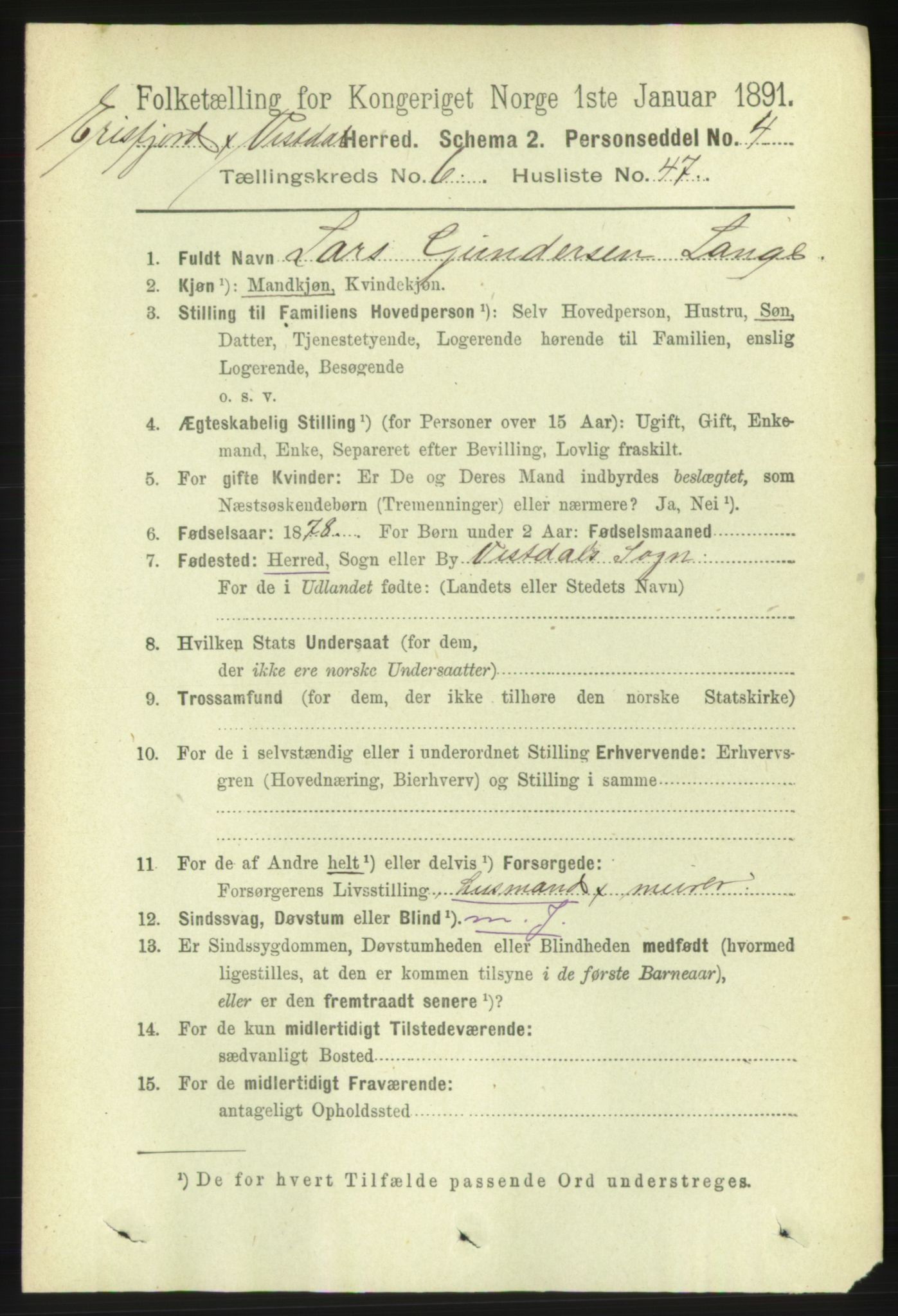 RA, 1891 census for 1542 Eresfjord og Vistdal, 1891, p. 1798