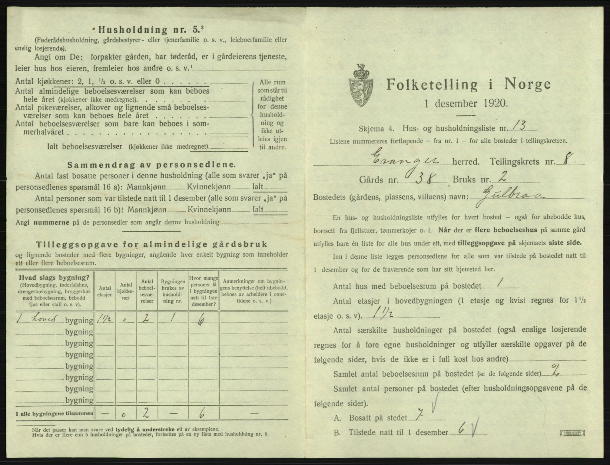 SAB, 1920 census for Evanger, 1920, p. 387