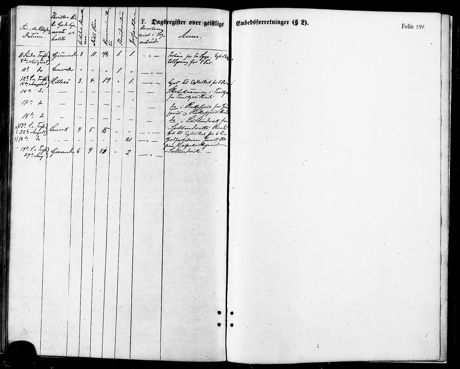 Lenvik sokneprestembete, AV/SATØ-S-1310/H/Ha/Haa/L0010kirke: Parish register (official) no. 10, 1873-1880, p. 241