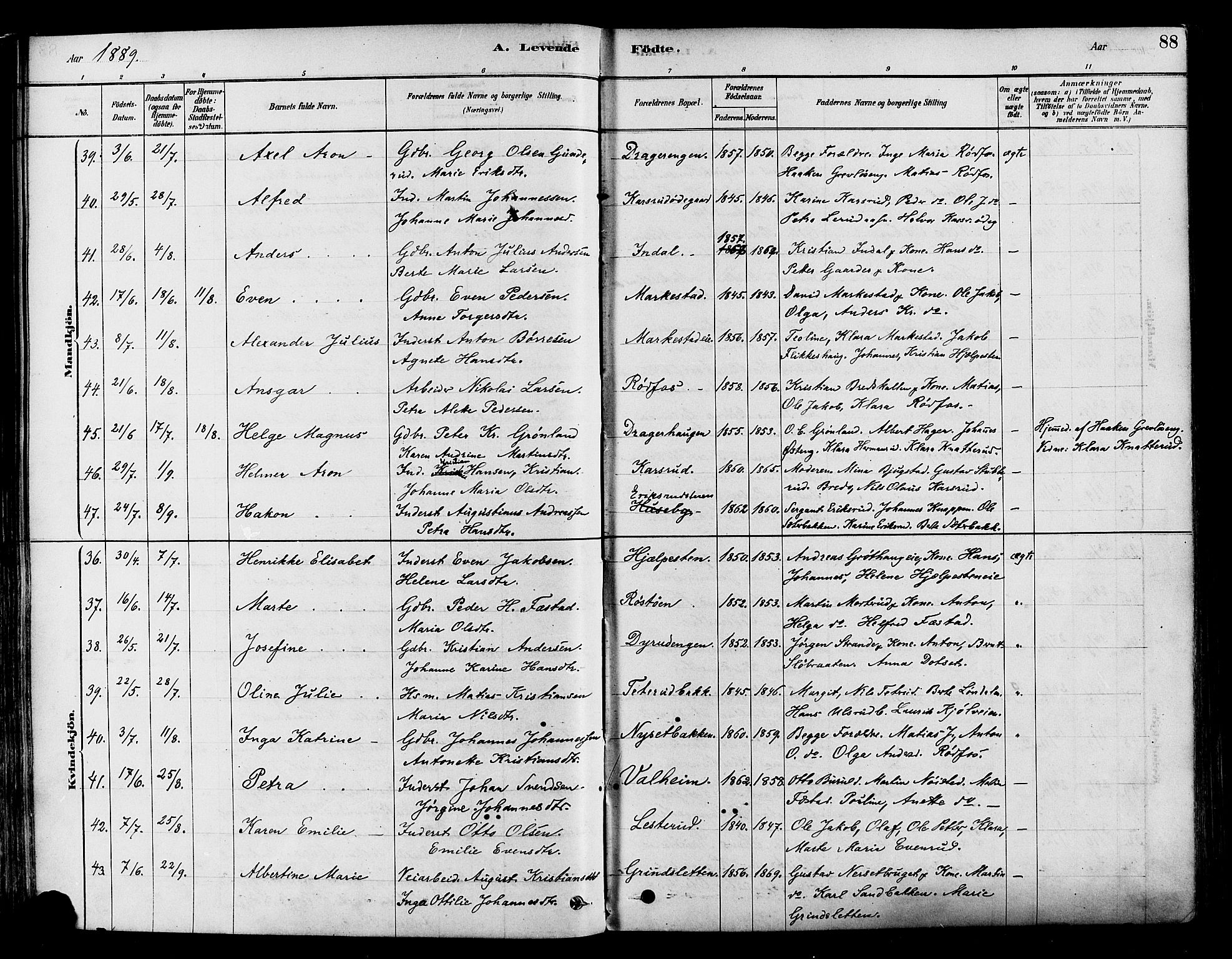 Vestre Toten prestekontor, SAH/PREST-108/H/Ha/Haa/L0009: Parish register (official) no. 9, 1878-1894, p. 88