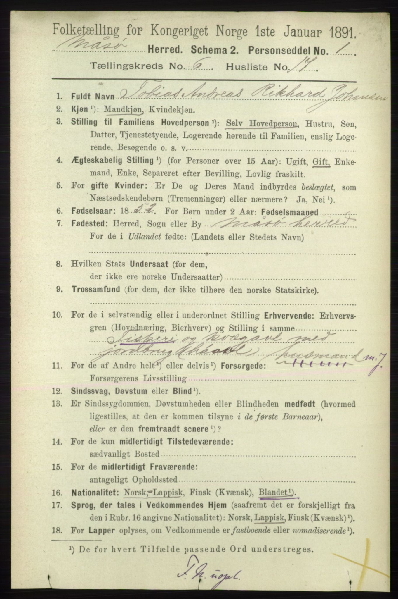 RA, 1891 census for 2018 Måsøy, 1891, p. 1226