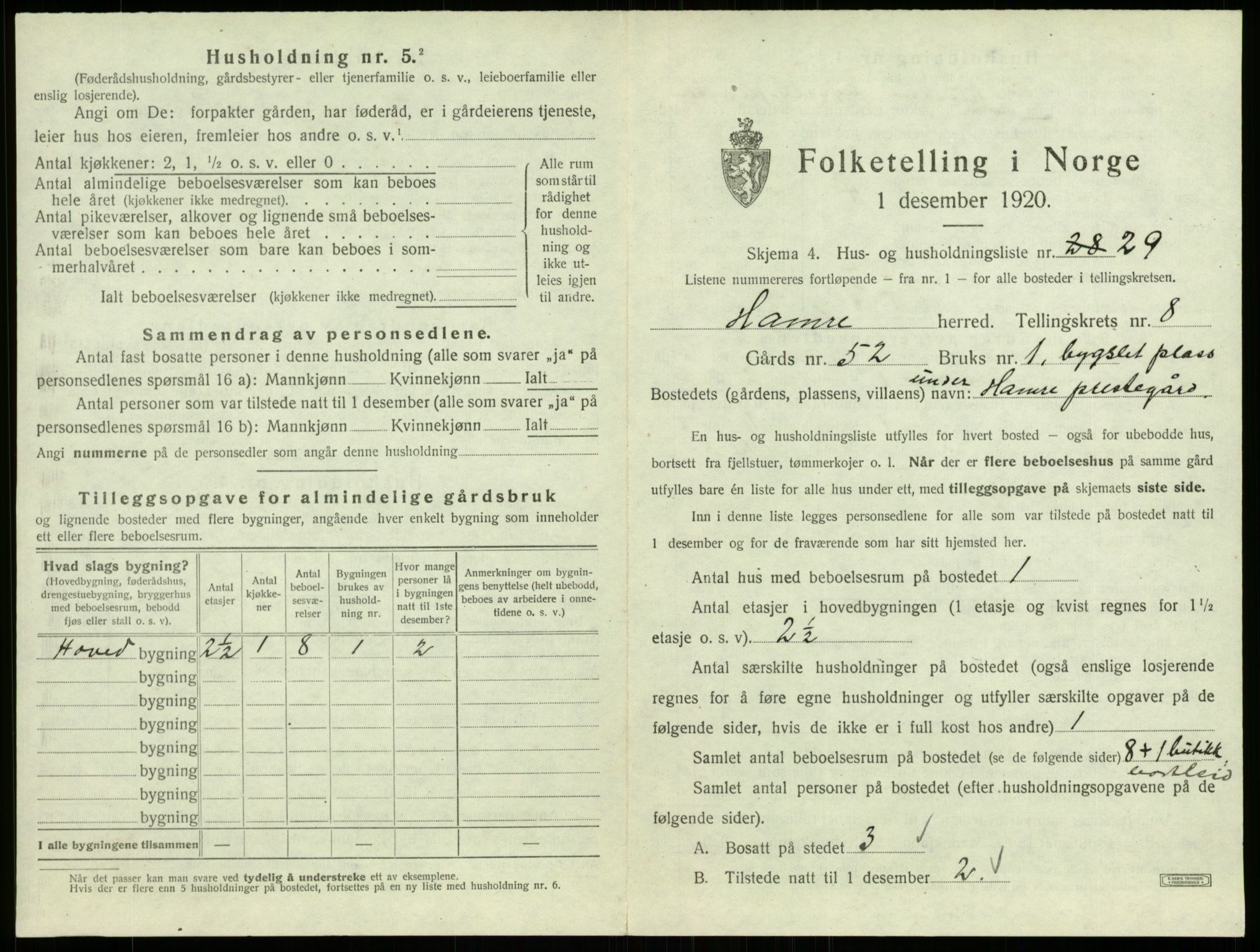 SAB, 1920 census for Hamre, 1920, p. 701