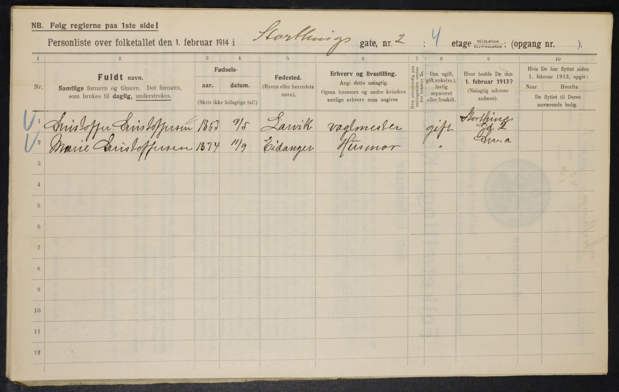 OBA, Municipal Census 1914 for Kristiania, 1914, p. 104196