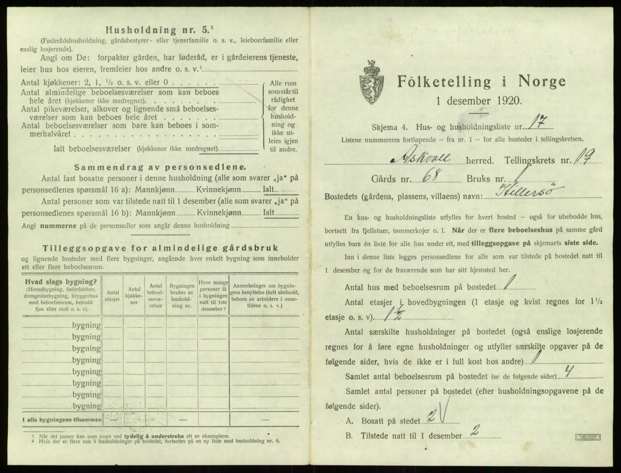 SAB, 1920 census for Askvoll, 1920, p. 1060