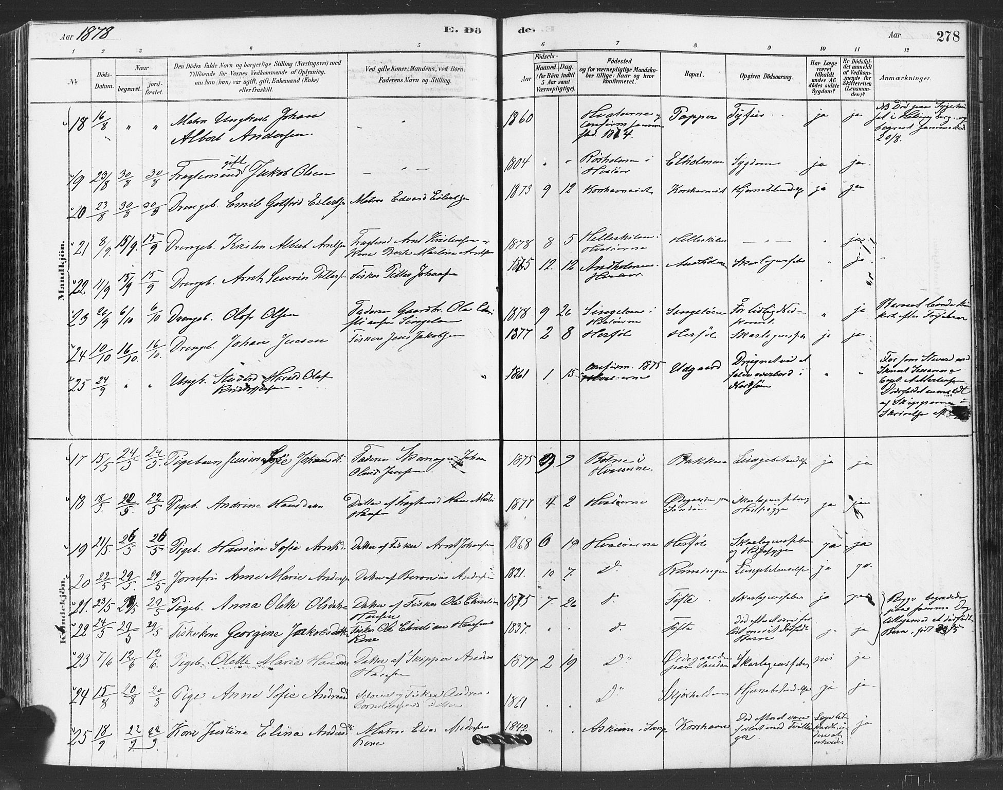 Hvaler prestekontor Kirkebøker, AV/SAO-A-2001/F/Fa/L0008: Parish register (official) no. I 8, 1878-1895, p. 278