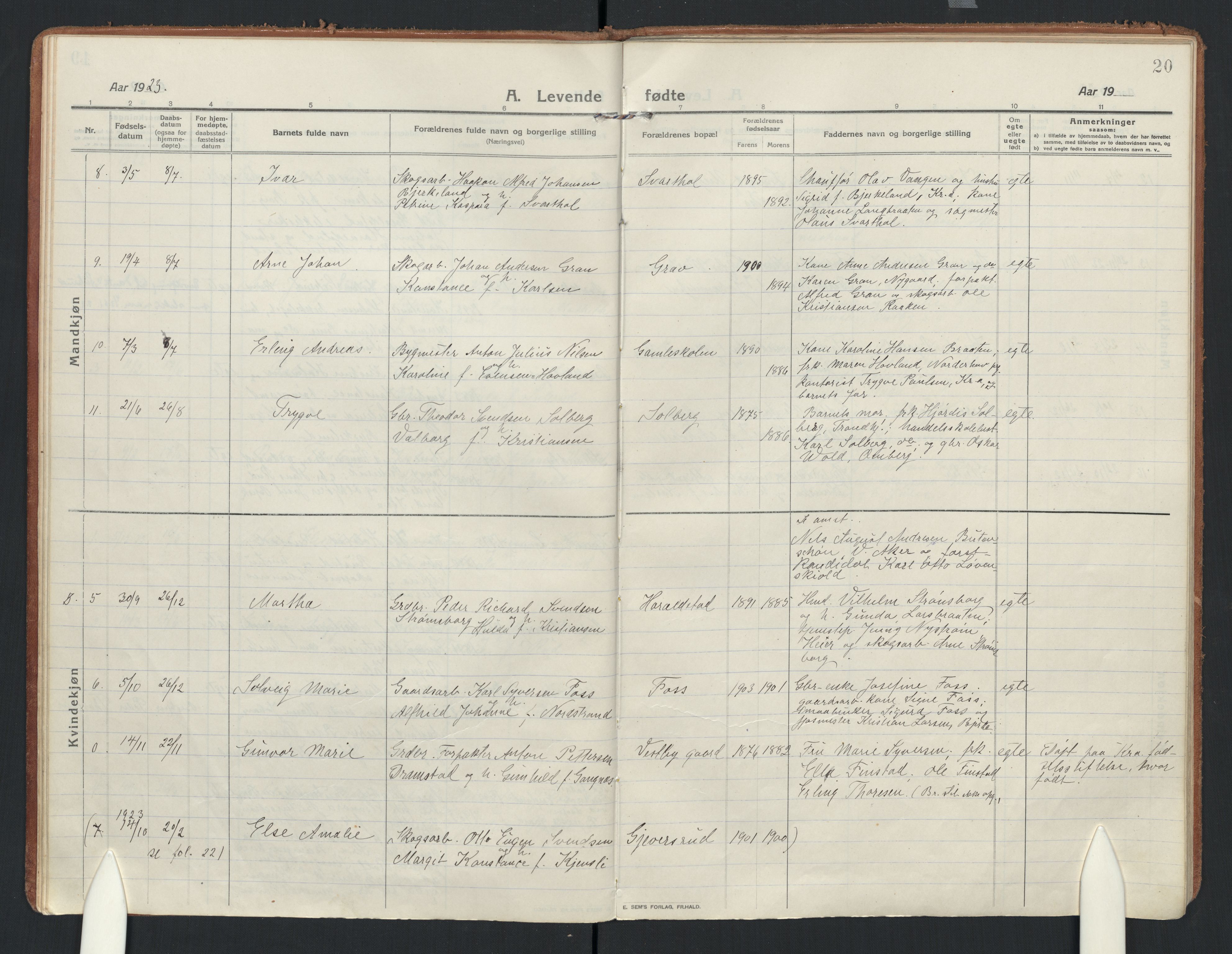 Enebakk prestekontor Kirkebøker, AV/SAO-A-10171c/F/Fb/L0003: Parish register (official) no. II 3, 1912-1946, p. 20