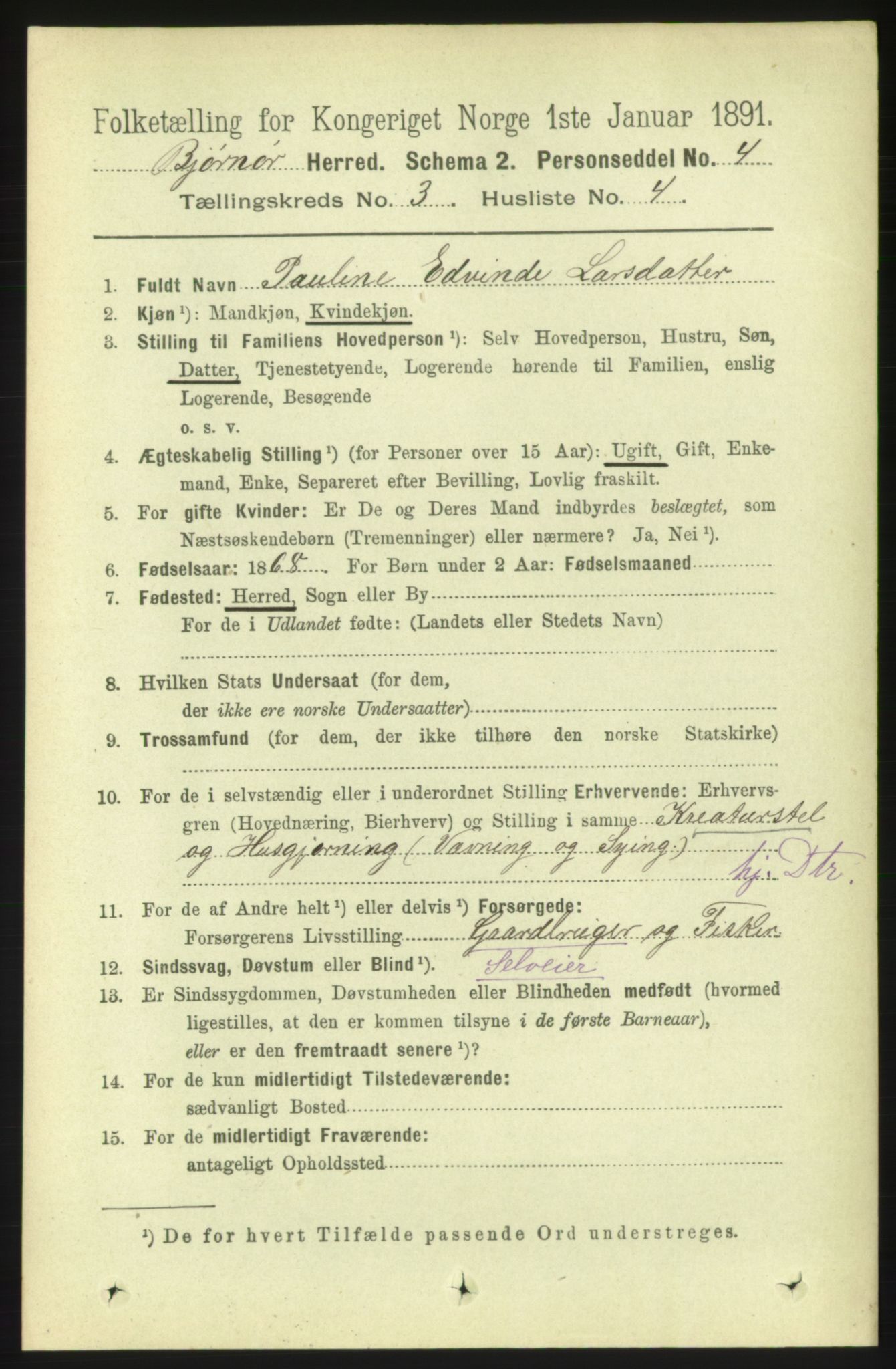 RA, 1891 census for 1632 Bjørnør, 1891, p. 1214