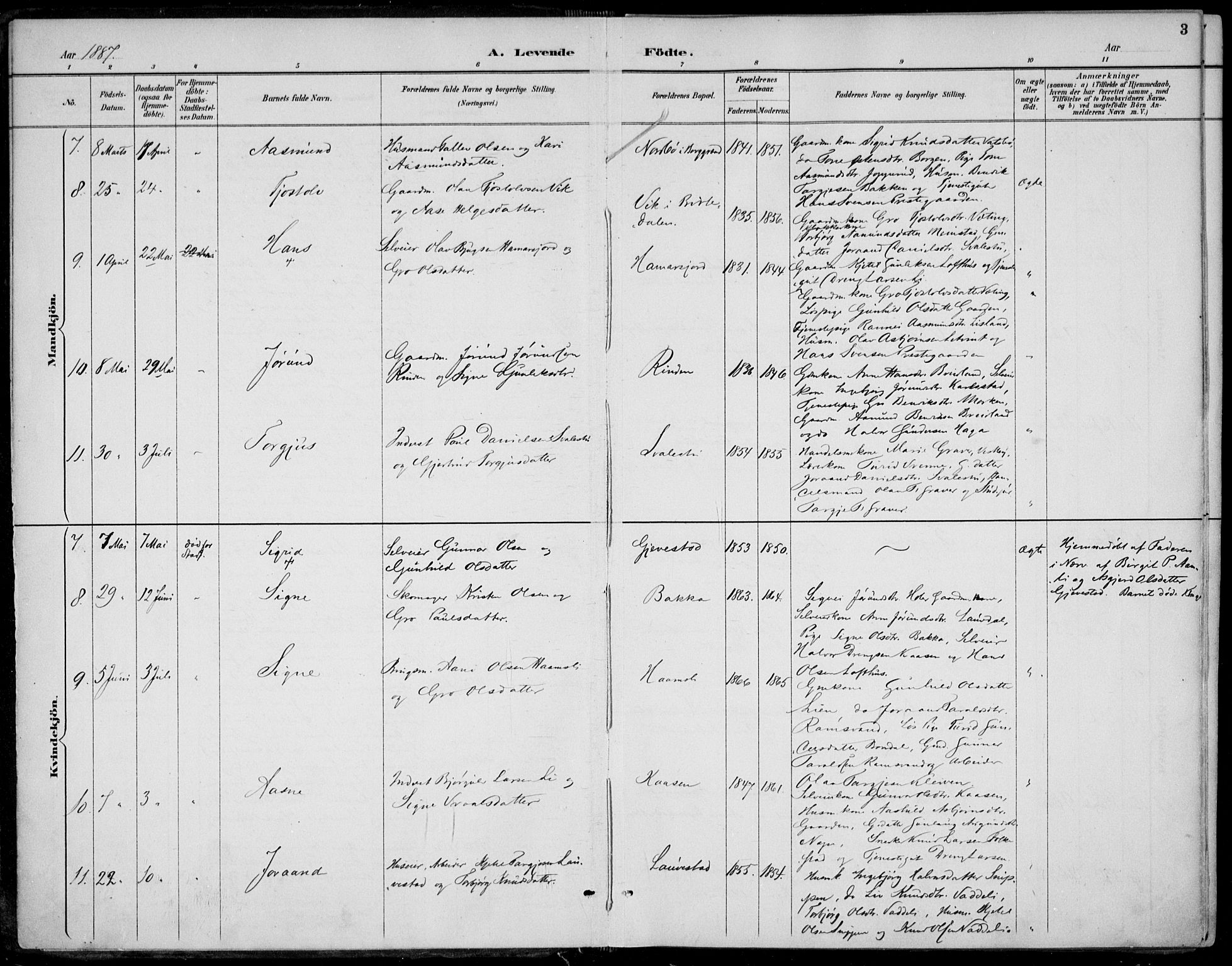 Fyresdal kirkebøker, SAKO/A-263/F/Fa/L0007: Parish register (official) no. I 7, 1887-1914, p. 3
