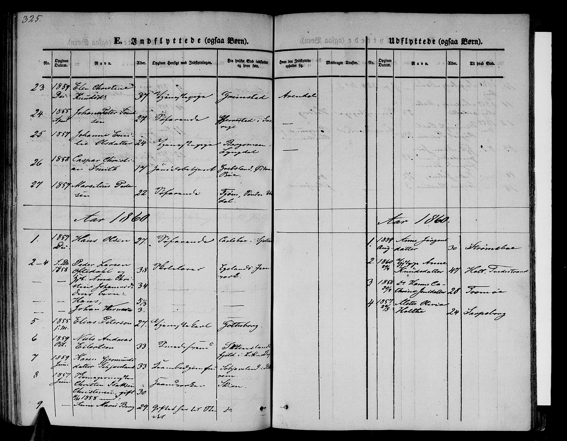 Arendal sokneprestkontor, Trefoldighet, SAK/1111-0040/F/Fb/L0002: Parish register (copy) no. B 2, 1838-1860, p. 325