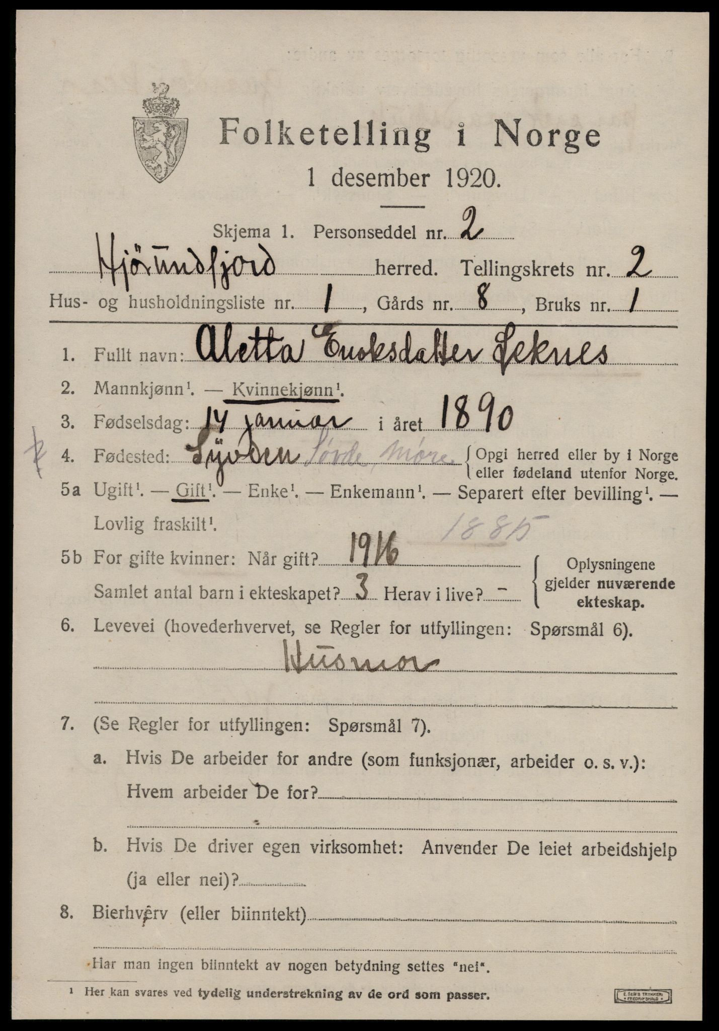 SAT, 1920 census for Hjørundfjord, 1920, p. 749