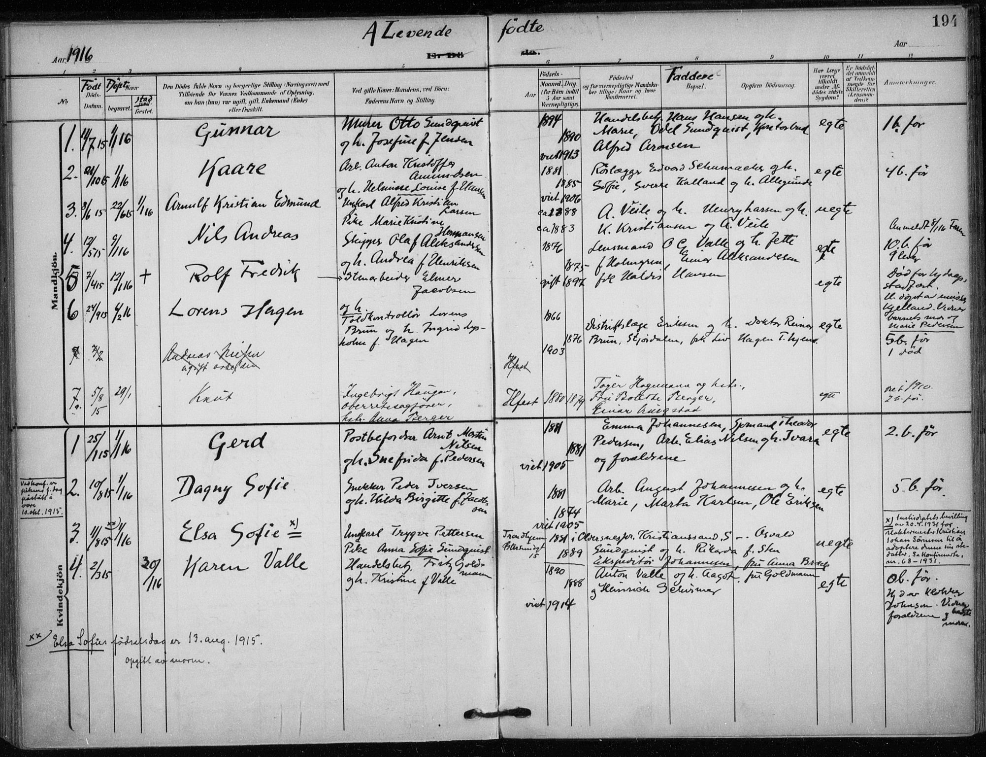 Hammerfest sokneprestkontor, AV/SATØ-S-1347/H/Ha/L0014.kirke: Parish register (official) no. 14, 1906-1916, p. 194