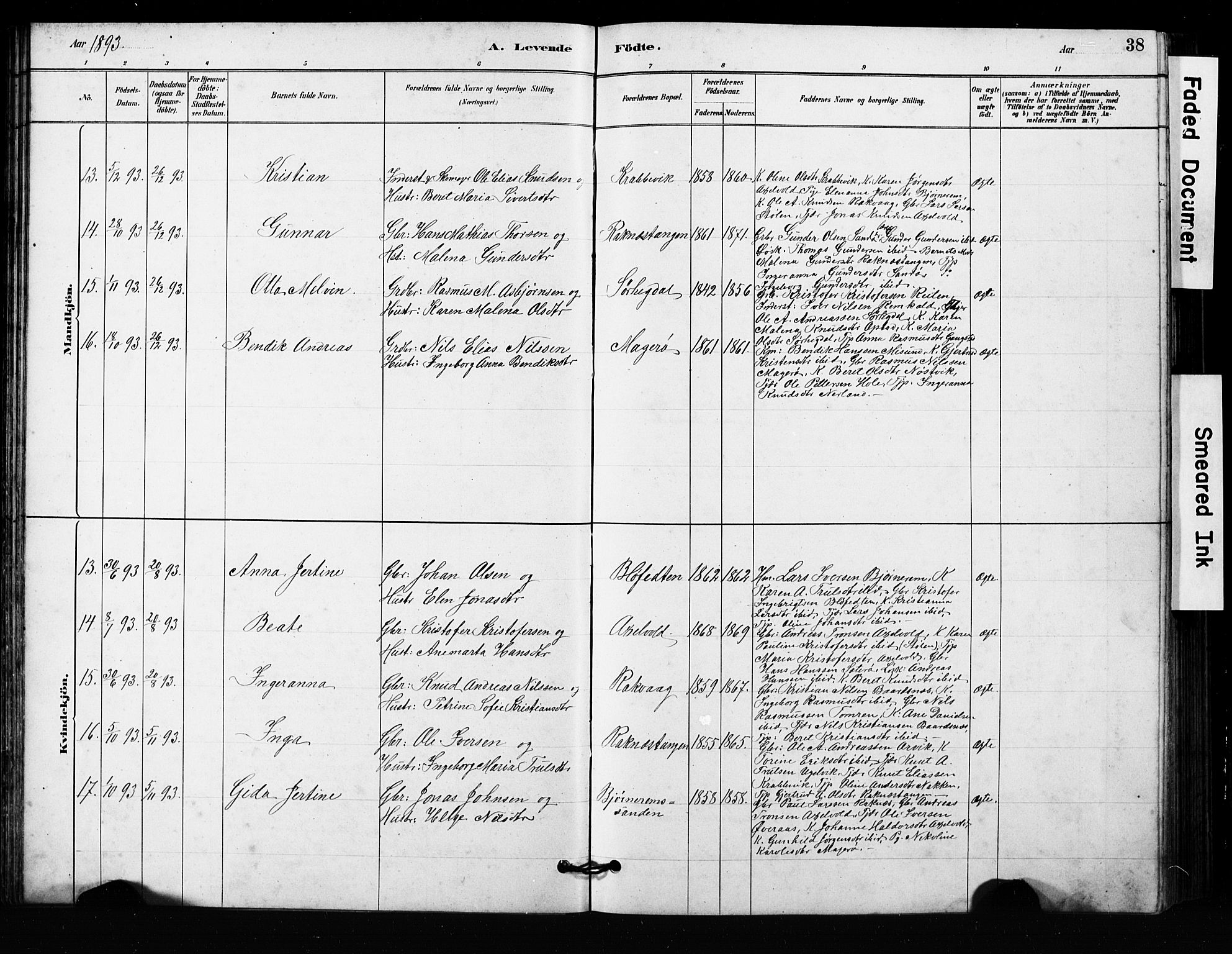 Ministerialprotokoller, klokkerbøker og fødselsregistre - Møre og Romsdal, AV/SAT-A-1454/563/L0737: Parish register (copy) no. 563C01, 1878-1916, p. 38