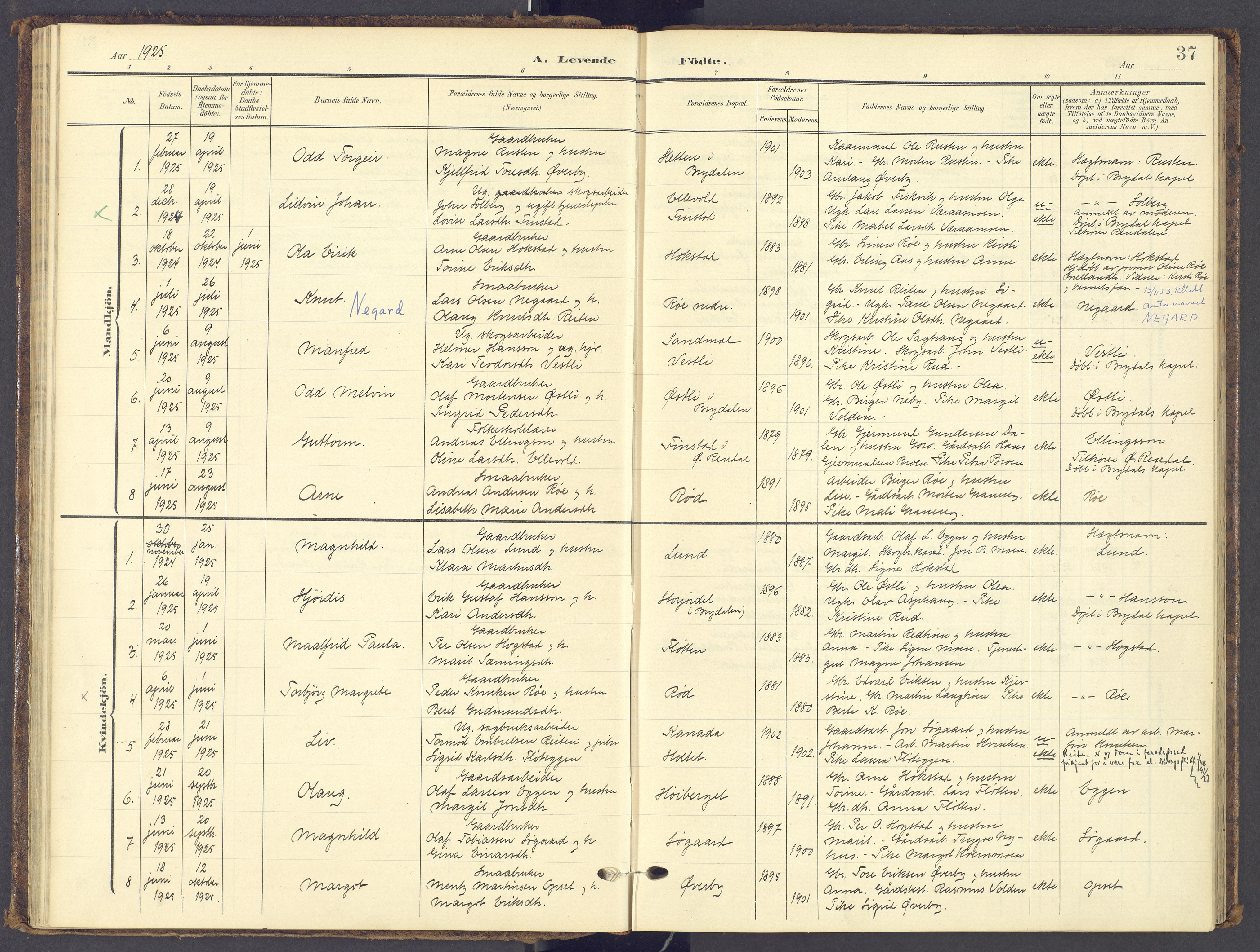 Tynset prestekontor, SAH/PREST-058/H/Ha/Haa/L0028: Parish register (official) no. 28, 1902-1929, p. 37