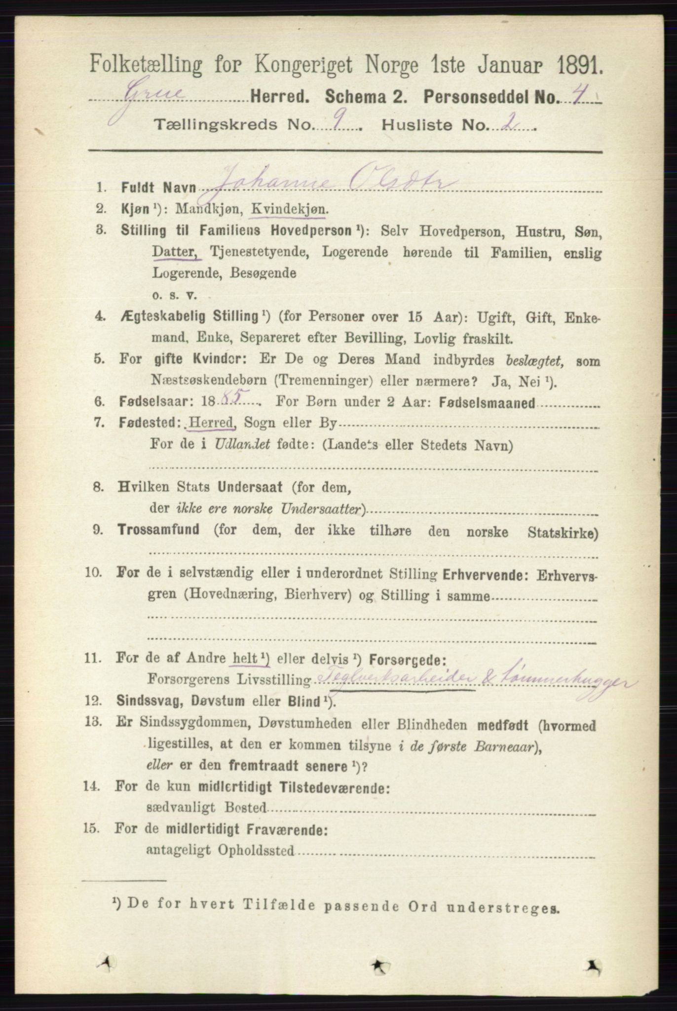 RA, 1891 census for 0423 Grue, 1891, p. 4890