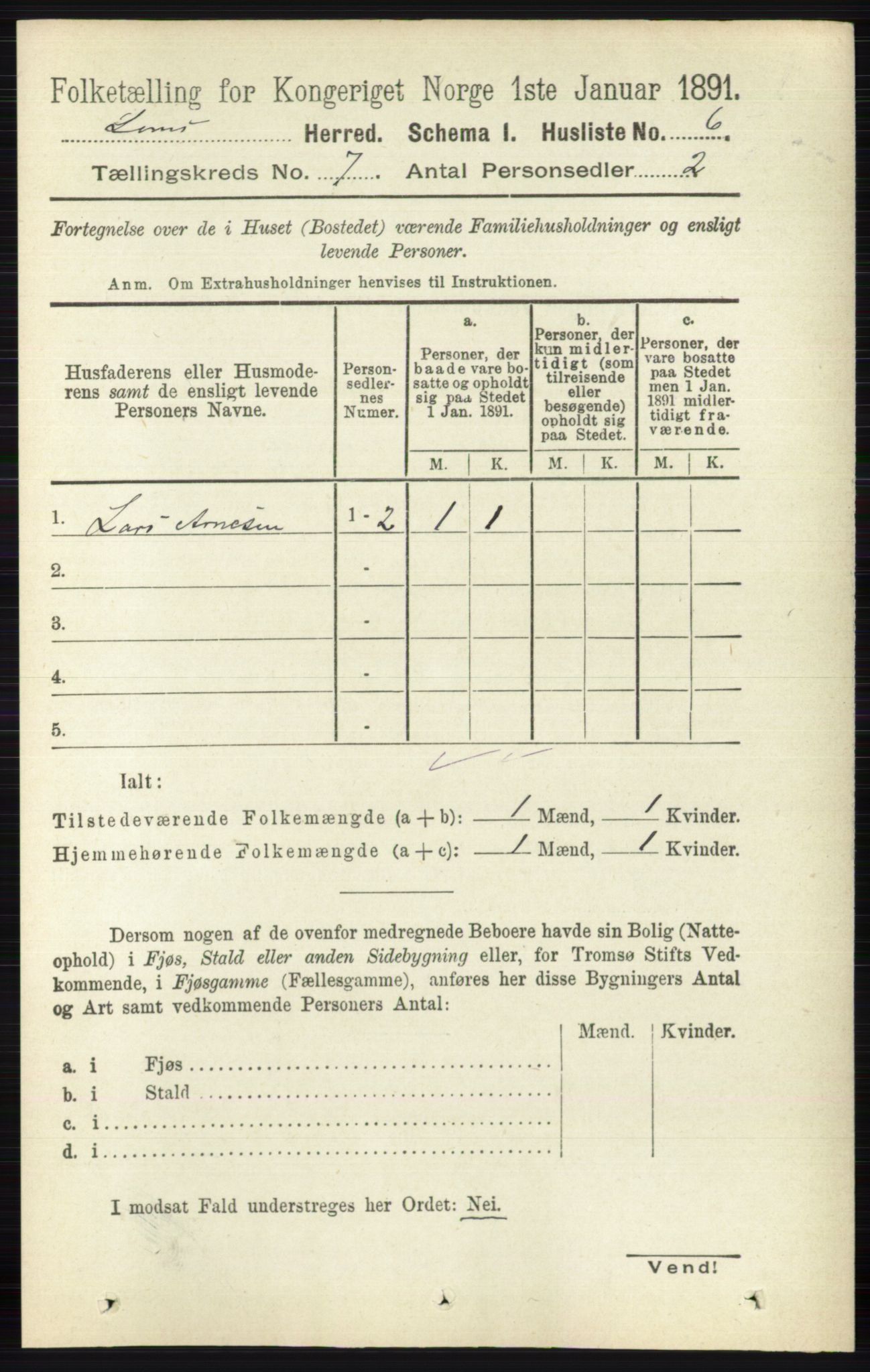 RA, 1891 census for 0514 Lom, 1891, p. 2765