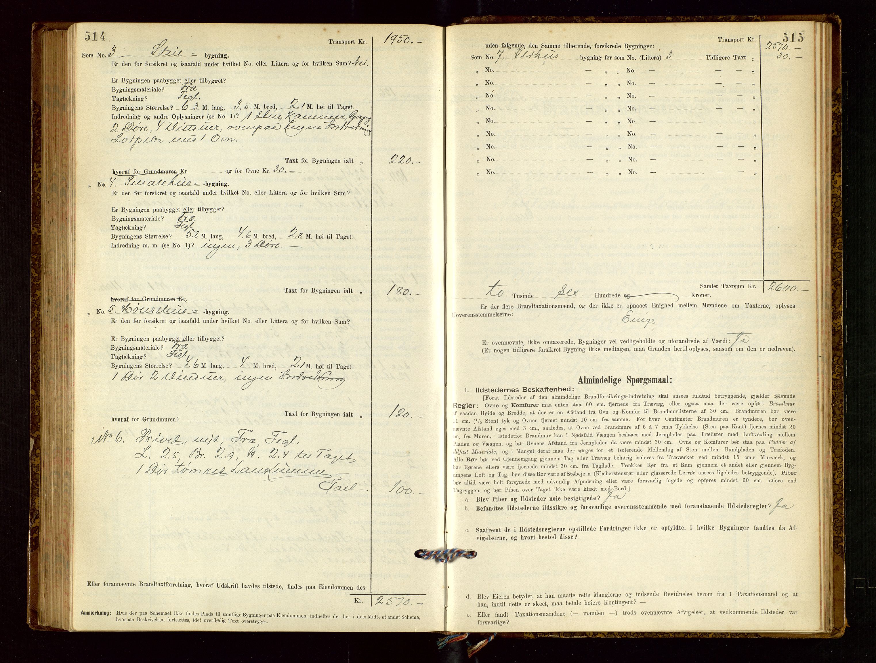 Nedstrand lensmannskontor, SAST/A-100236/Gob/L0001: "Brandtaxationsprotokol for Nerstrand Lensmandsdistrikt Ryfylke fogderi", 1895-1915, p. 514-515