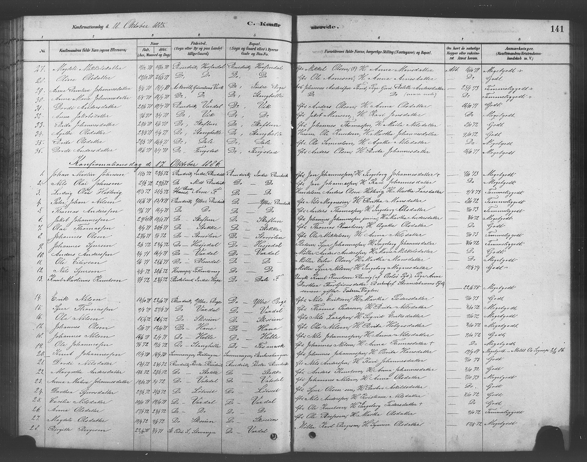 Bruvik Sokneprestembete, SAB/A-74701/H/Hab: Parish register (copy) no. A 1, 1878-1907, p. 141