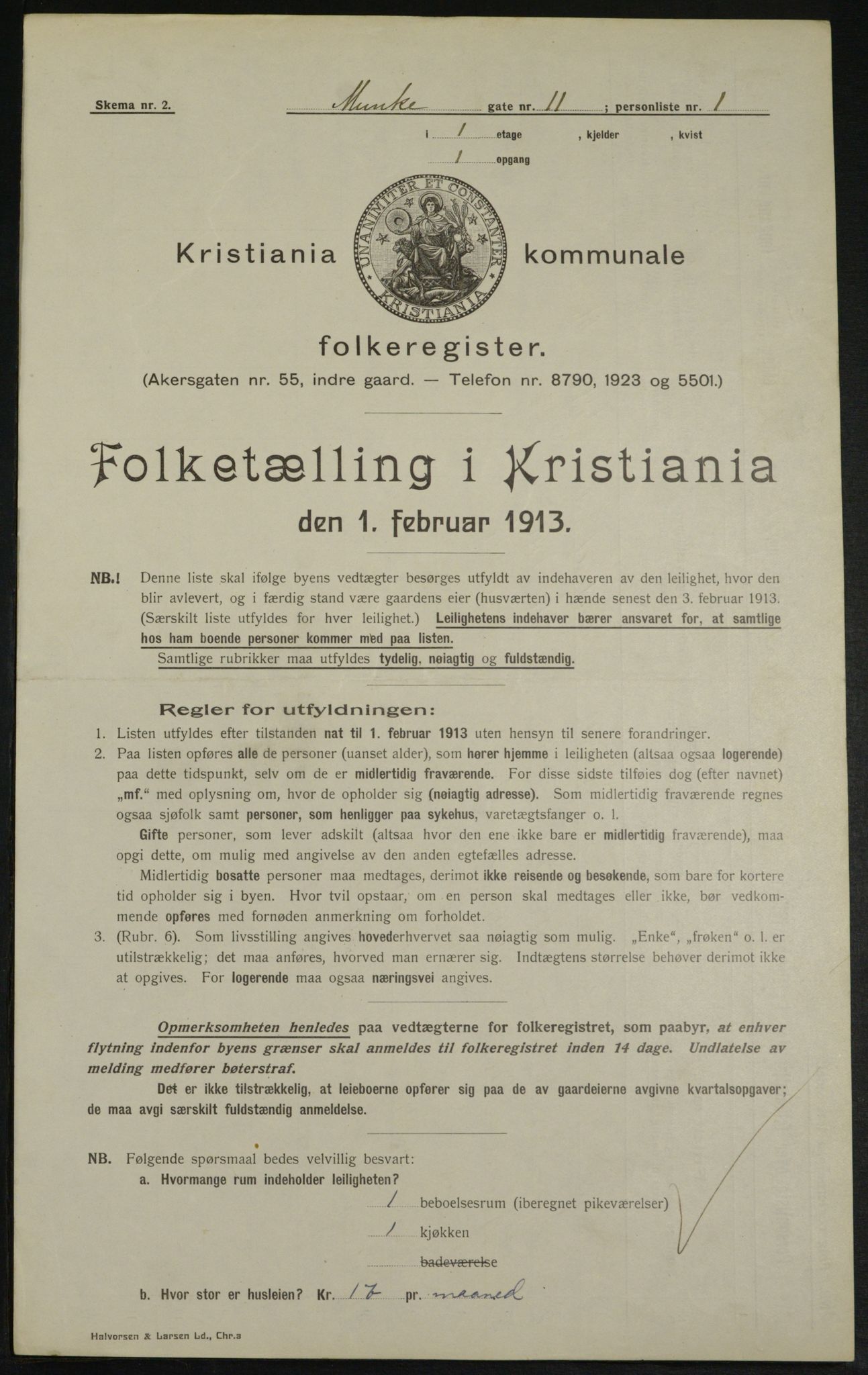 OBA, Municipal Census 1913 for Kristiania, 1913, p. 68056