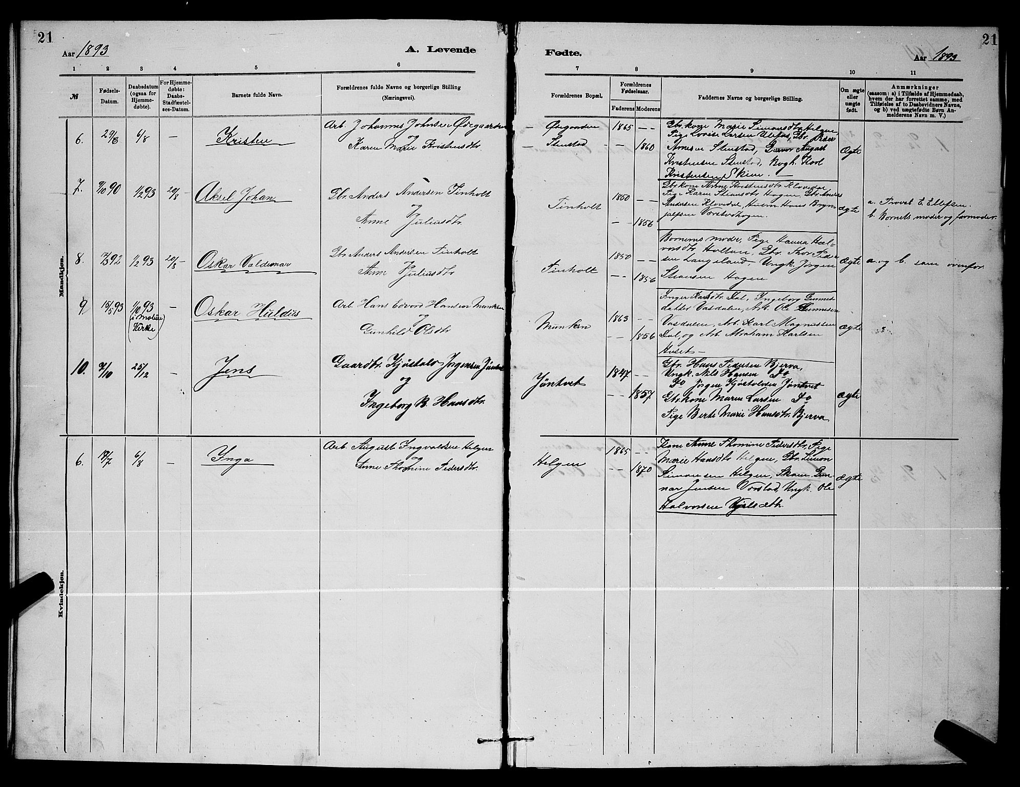 Holla kirkebøker, AV/SAKO-A-272/G/Gb/L0001: Parish register (copy) no. II 1, 1882-1897, p. 21