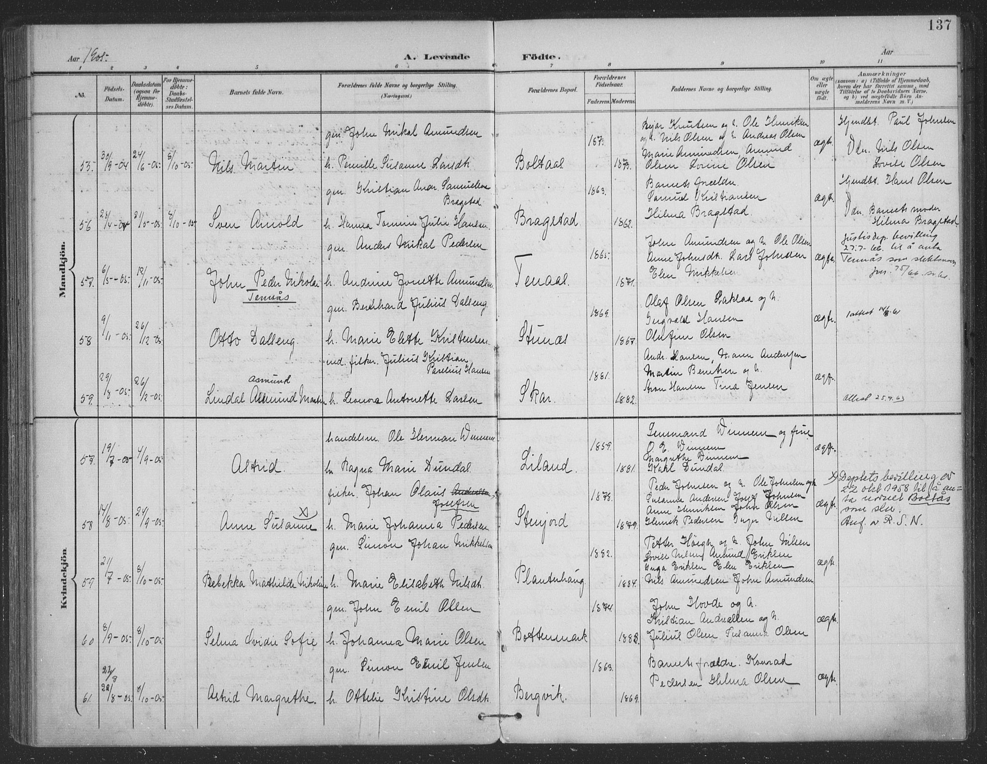 Ministerialprotokoller, klokkerbøker og fødselsregistre - Nordland, AV/SAT-A-1459/863/L0899: Parish register (official) no. 863A11, 1897-1906, p. 137