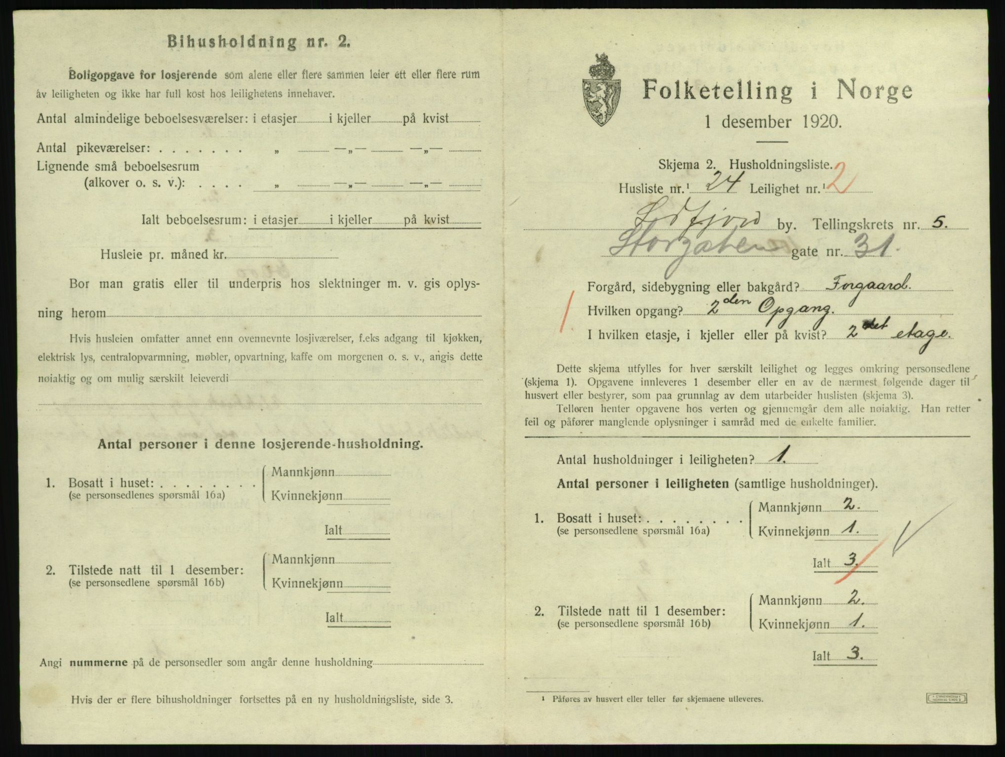 SAKO, 1920 census for Sandefjord, 1920, p. 2496