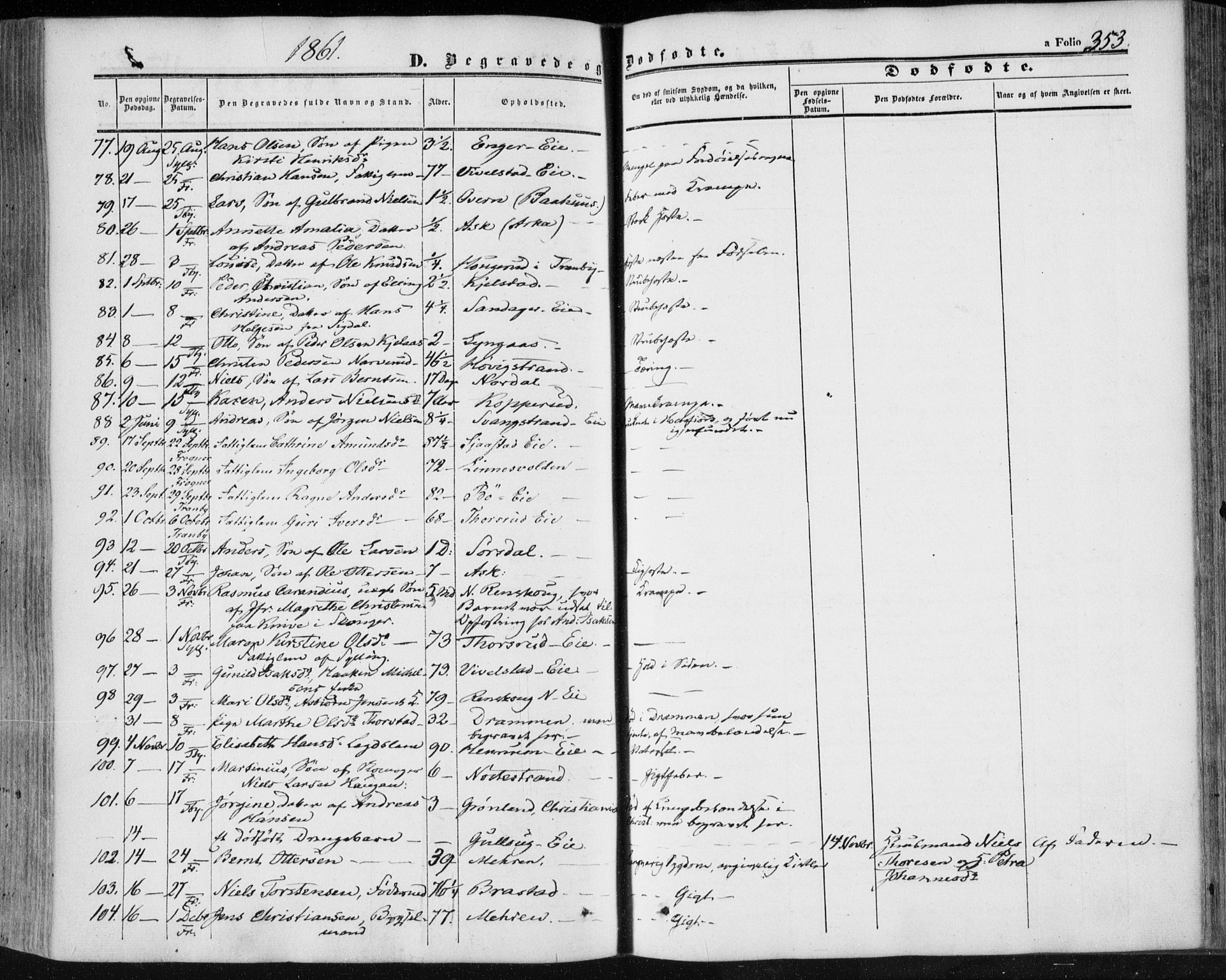 Lier kirkebøker, AV/SAKO-A-230/F/Fa/L0012: Parish register (official) no. I 12, 1854-1864, p. 353