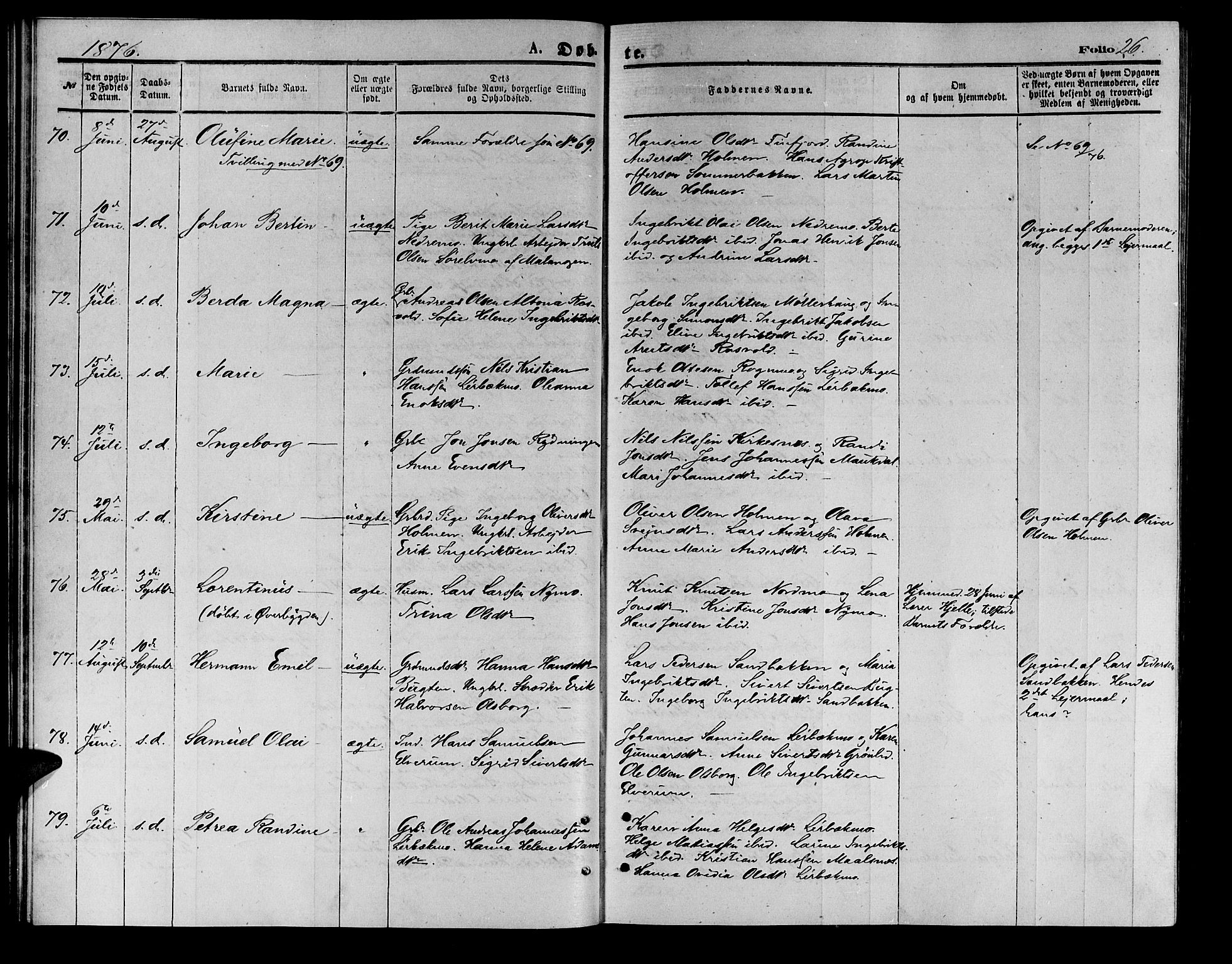 Målselv sokneprestembete, AV/SATØ-S-1311/G/Ga/Gab/L0003klokker: Parish register (copy) no. 3, 1874-1885, p. 26