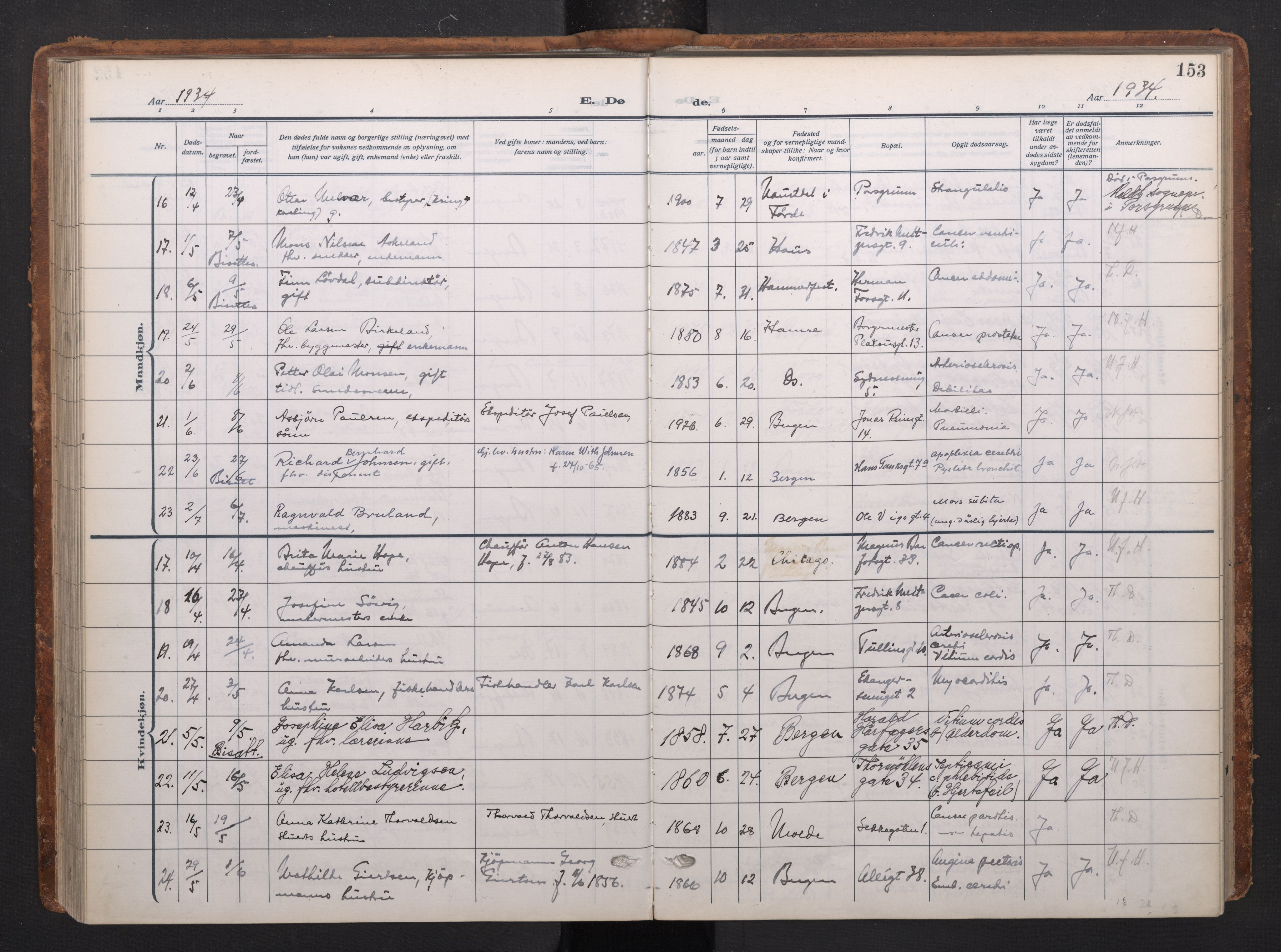 Johanneskirken sokneprestembete, AV/SAB-A-76001/H/Haa/L0020: Parish register (official) no. E 2, 1916-1951, p. 153