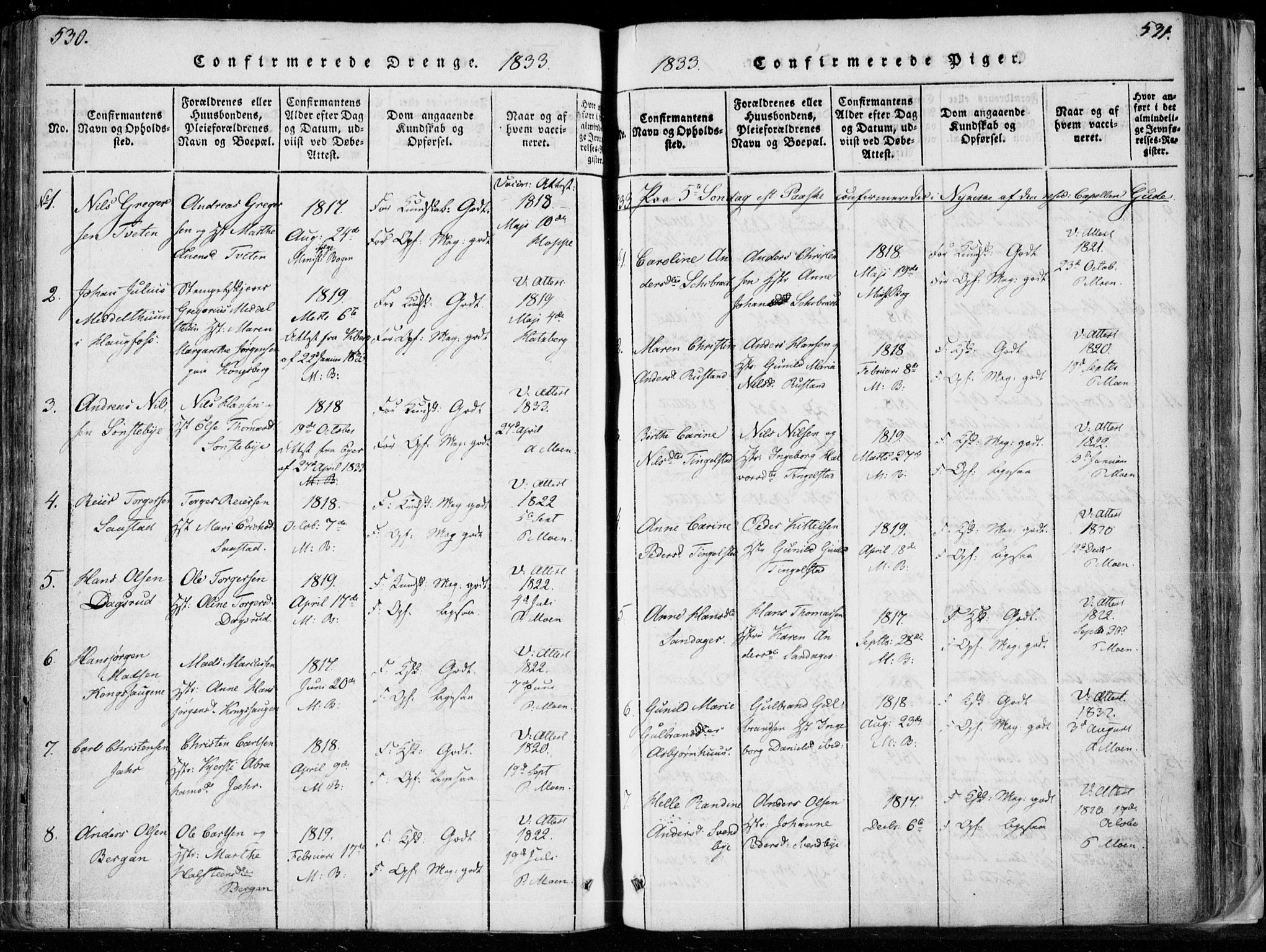 Modum kirkebøker, AV/SAKO-A-234/F/Fa/L0006: Parish register (official) no. 6, 1832-1841, p. 530-531