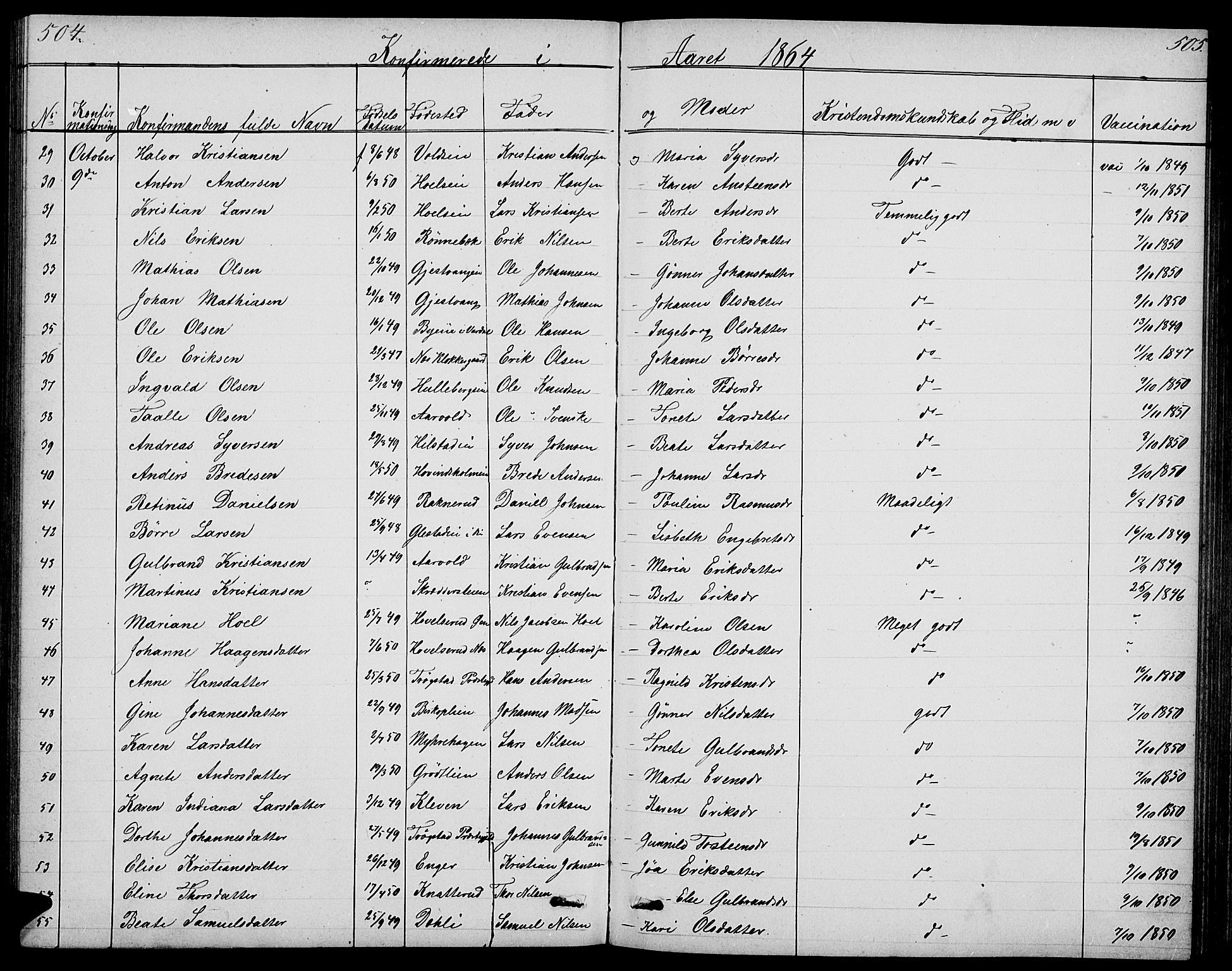Nes prestekontor, Hedmark, SAH/PREST-020/L/La/L0005: Parish register (copy) no. 5, 1852-1889, p. 504-505