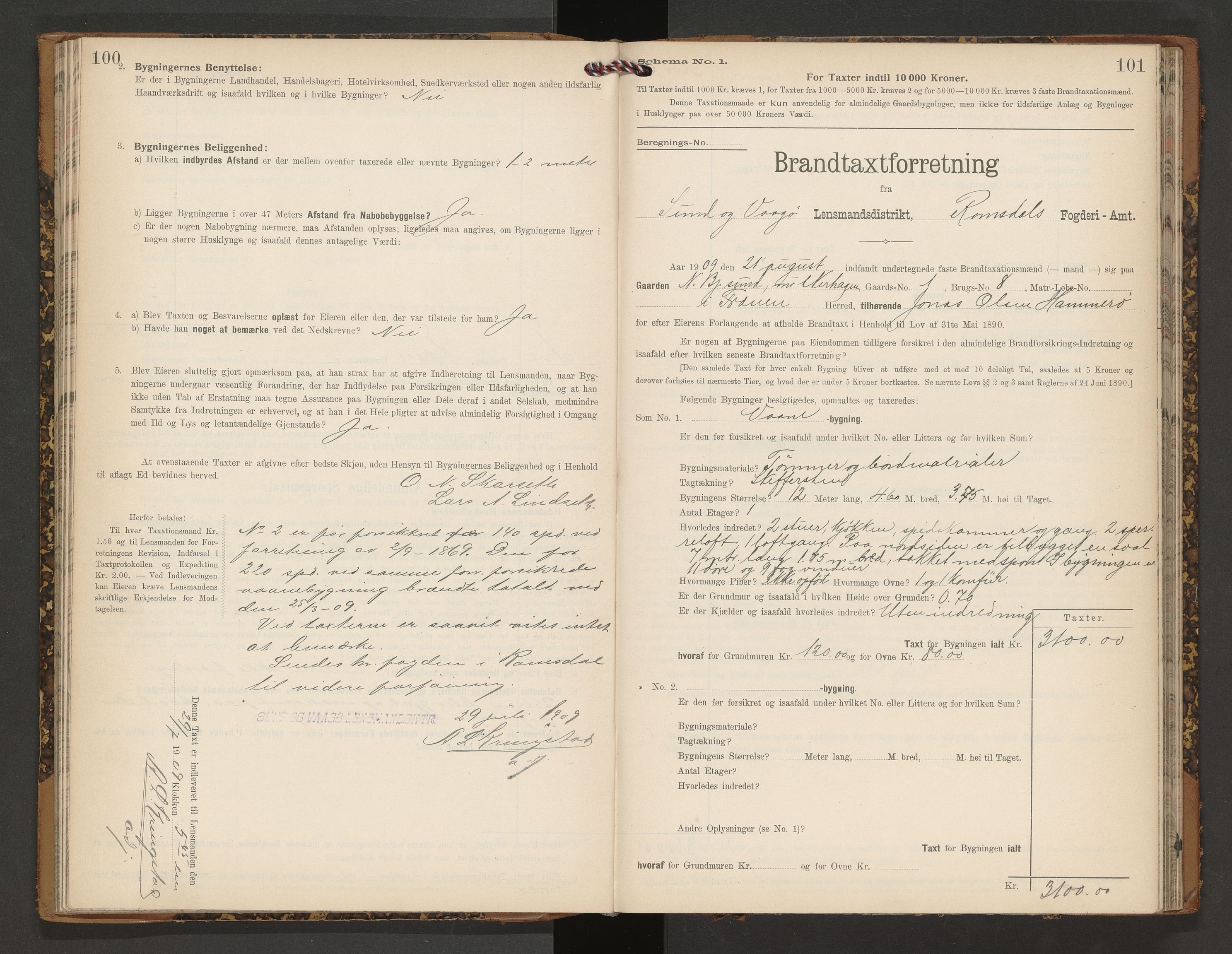 Norges Brannkasse Vågøy og Sund, AV/SAT-A-5504/Fb/L0002: Branntakstprotokoll, 1904-1913, p. 100-101