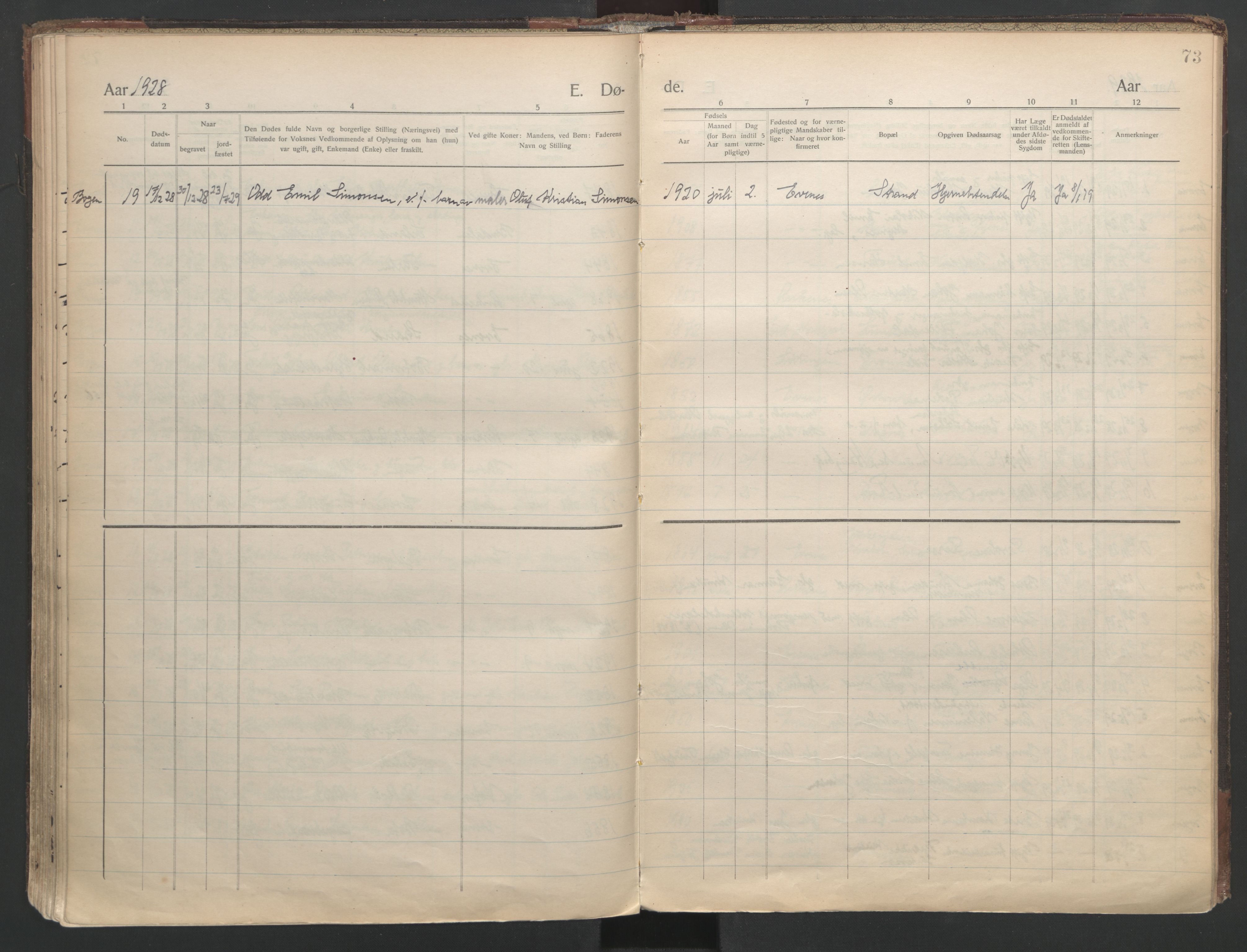 Ministerialprotokoller, klokkerbøker og fødselsregistre - Nordland, AV/SAT-A-1459/863/L0903: Parish register (official) no. 863A15, 1907-1937, p. 73