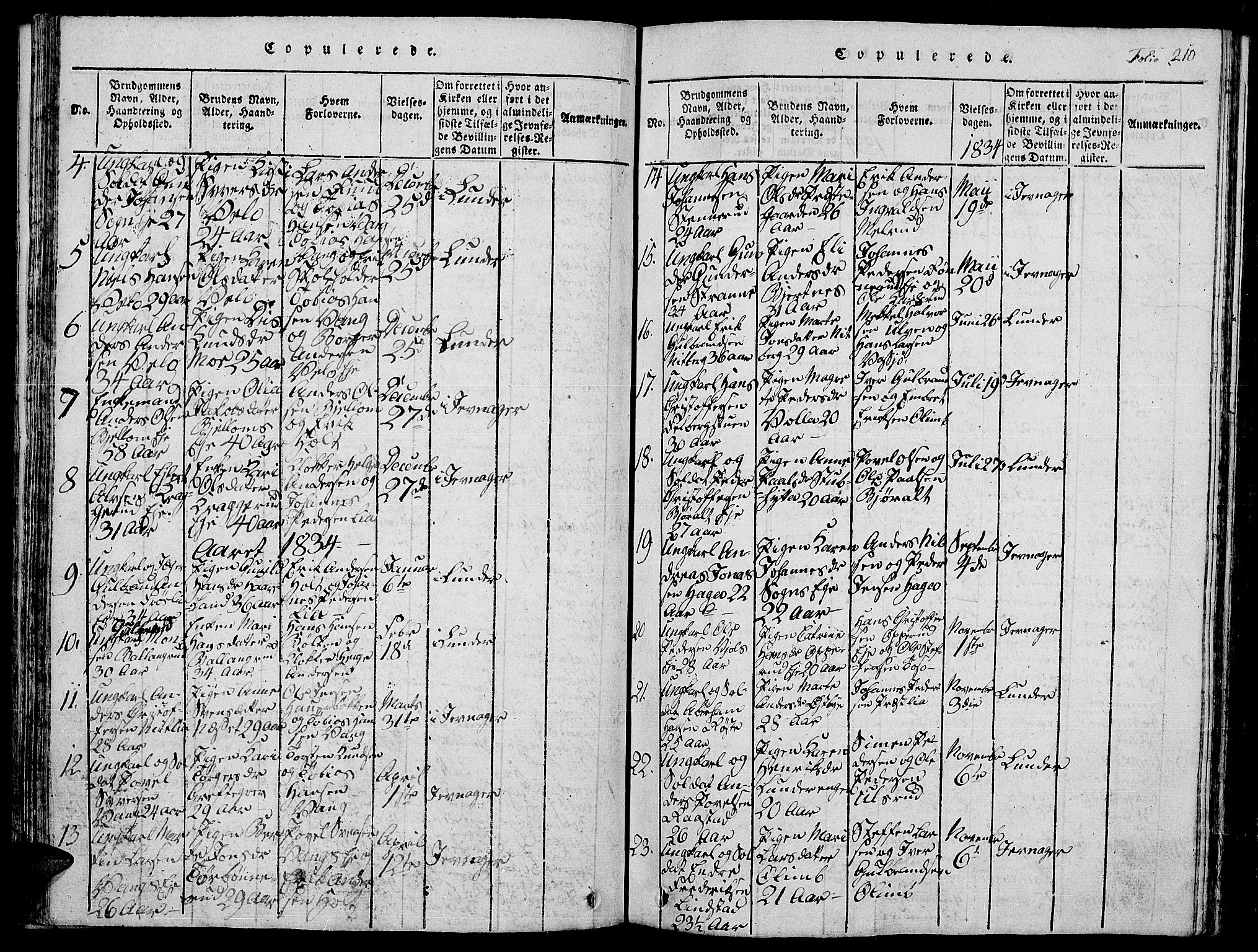 Jevnaker prestekontor, SAH/PREST-116/H/Ha/Hab/L0001: Parish register (copy) no. 1, 1815-1837, p. 210