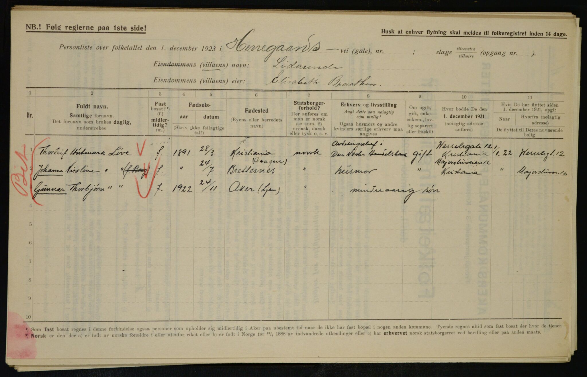 , Municipal Census 1923 for Aker, 1923, p. 39334