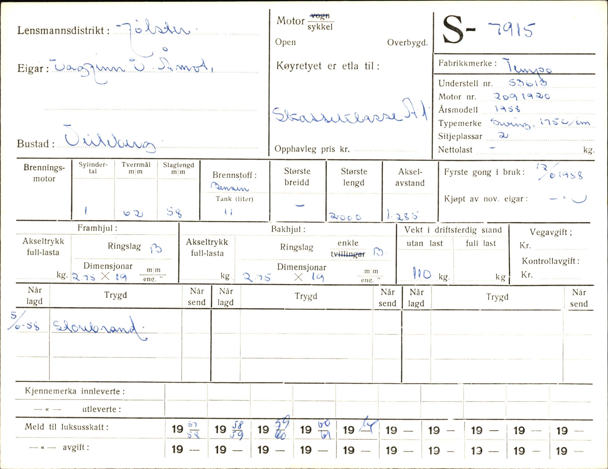 Statens vegvesen, Sogn og Fjordane vegkontor, AV/SAB-A-5301/4/F/L0005: Registerkort utmeldte Fjordane S7900-8299, 1930-1961, p. 24