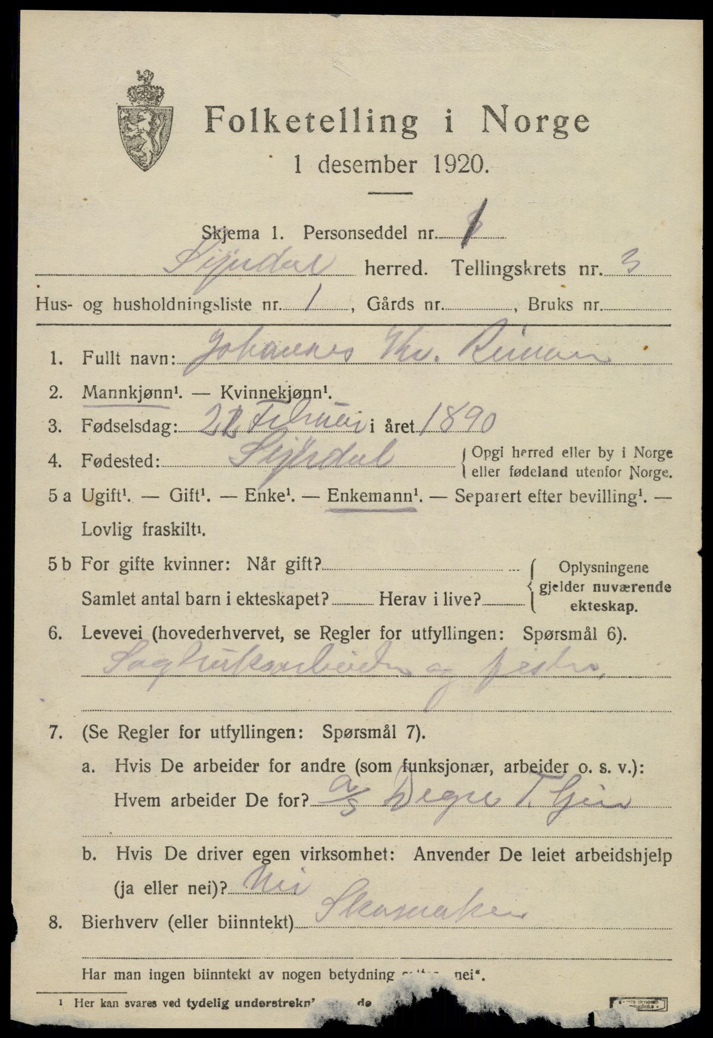 SAT, 1920 census for Stjørdal, 1920, p. 2536