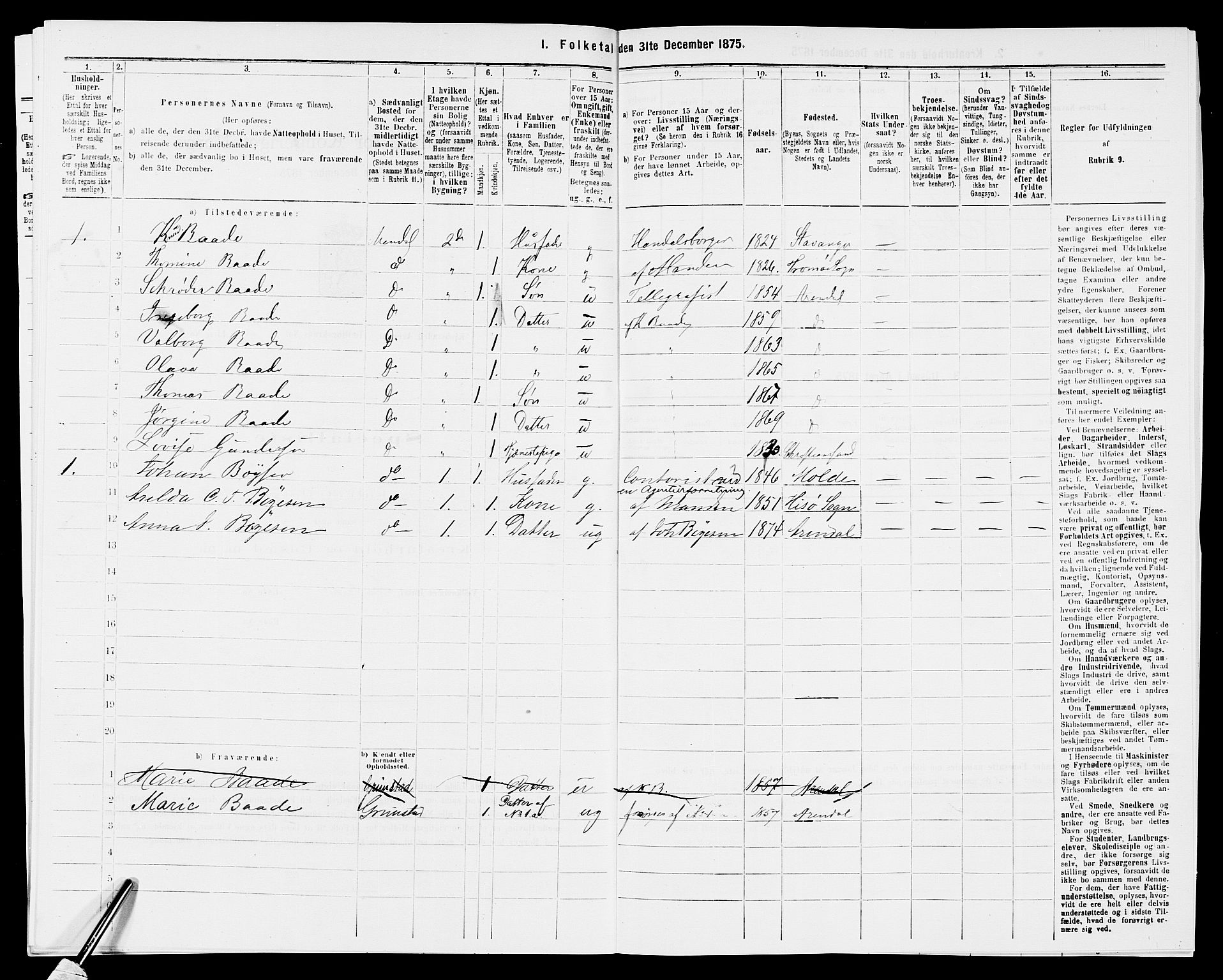 SAK, 1875 census for 0903P Arendal, 1875, p. 217