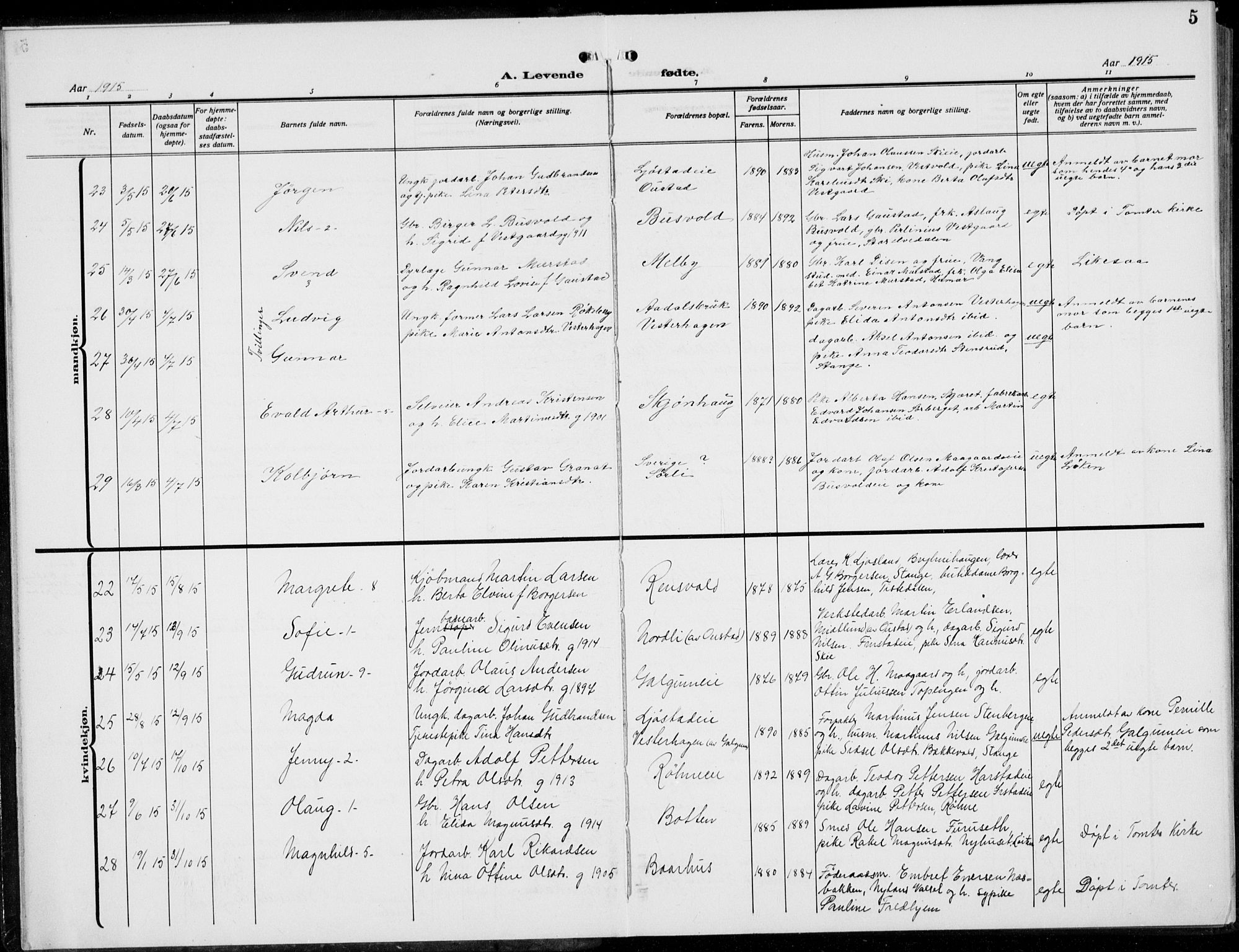 Romedal prestekontor, AV/SAH-PREST-004/L/L0014: Parish register (copy) no. 14, 1915-1939, p. 5