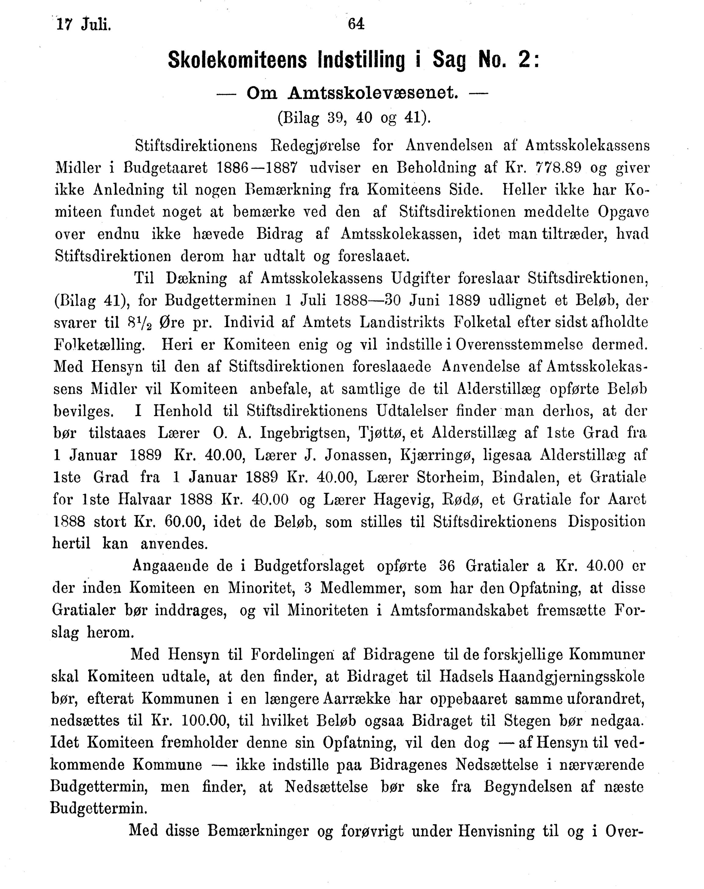 Nordland Fylkeskommune. Fylkestinget, AIN/NFK-17/176/A/Ac/L0015: Fylkestingsforhandlinger 1886-1890, 1886-1890