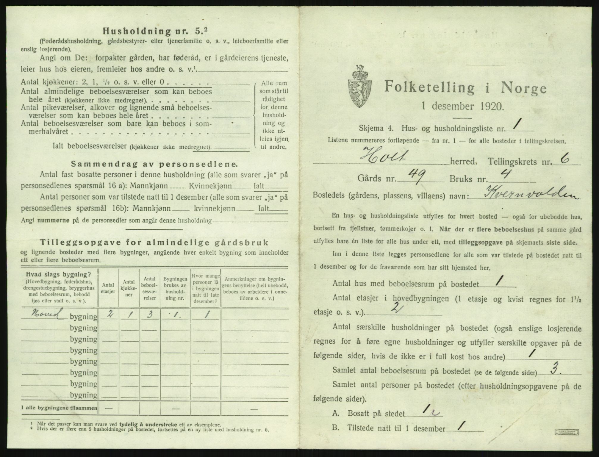 SAK, 1920 census for Holt, 1920, p. 488